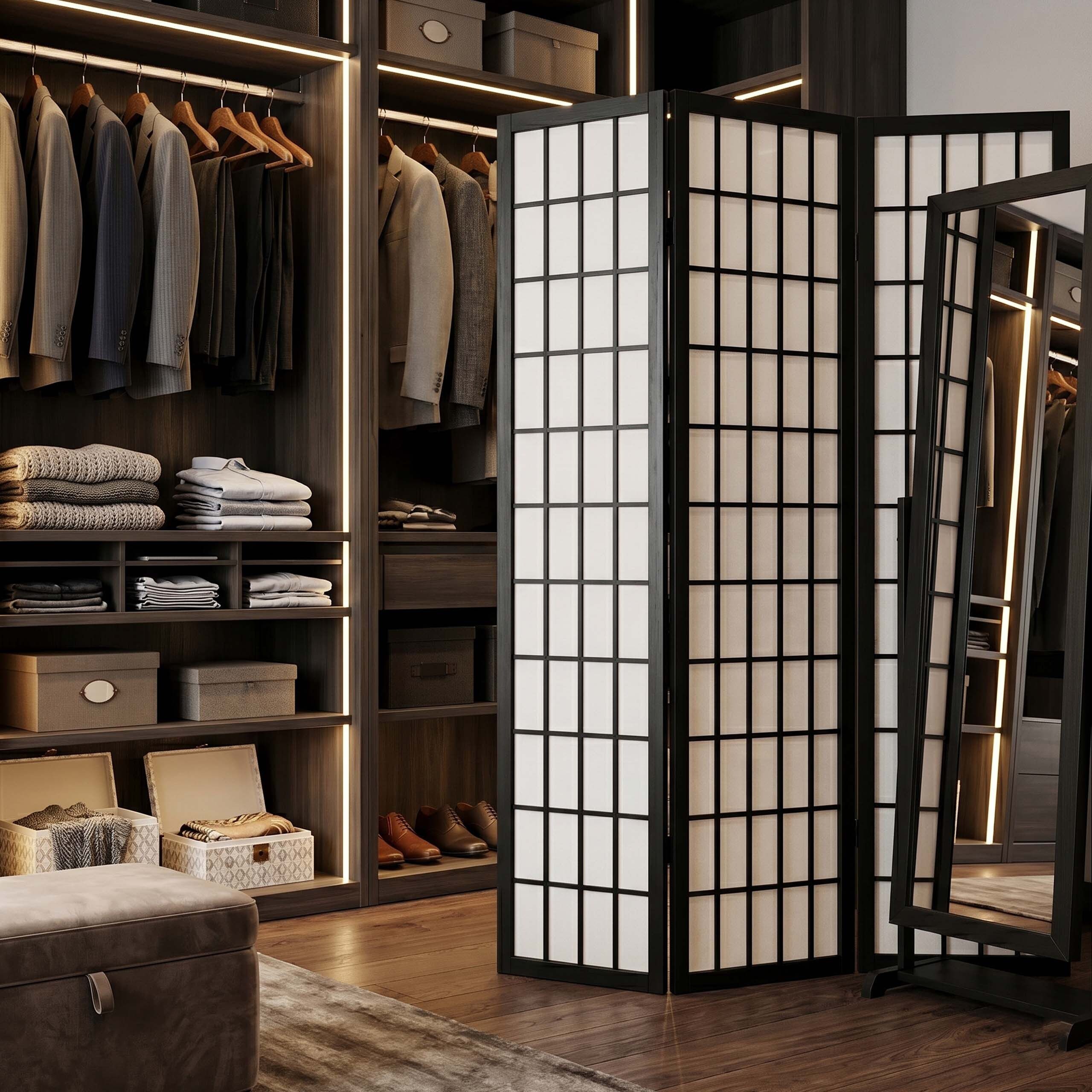 relaxdays Paravent Bambus Stoff & Holzrahmen, schwarz, 3-teilig