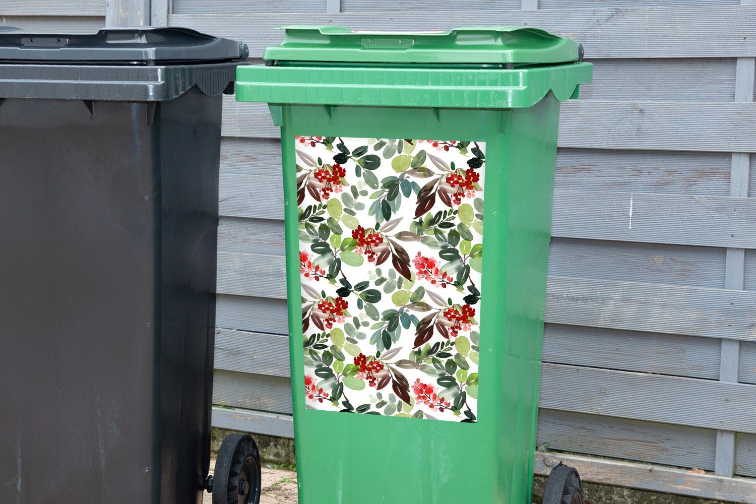 MuchoWow - Abfalbehälter Rot Mülleimer-aufkleber, St), Beeren (1 Aquarell Sticker, Wandsticker Mülltonne, Container, -