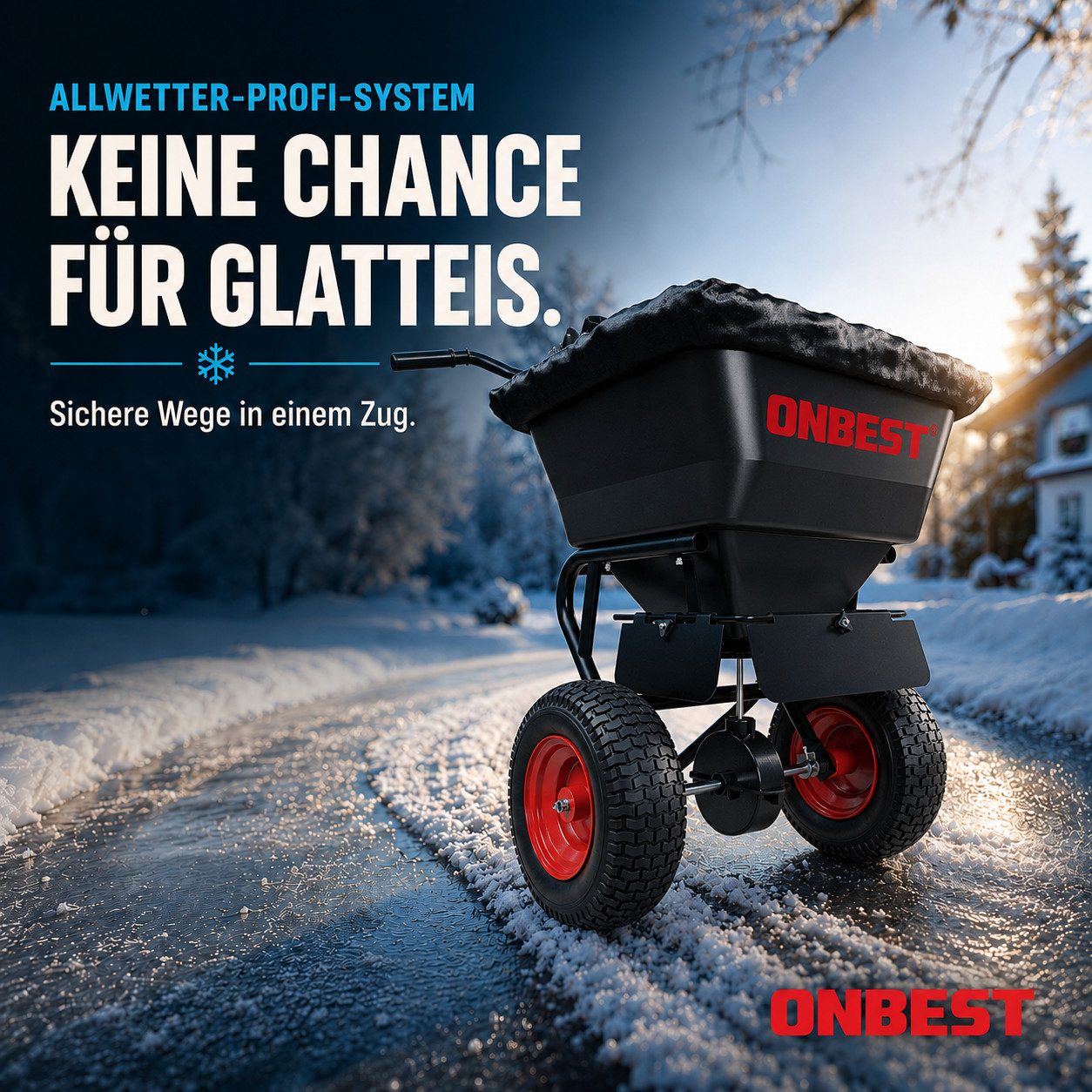 Onbest Streuwagen Salzstreuer Düngerstreuer mit Grobsieb und Regenabdeckung, 45,00 l Füllmenge, 61 x 91 x 59 cm (B x H x T), luftbereift