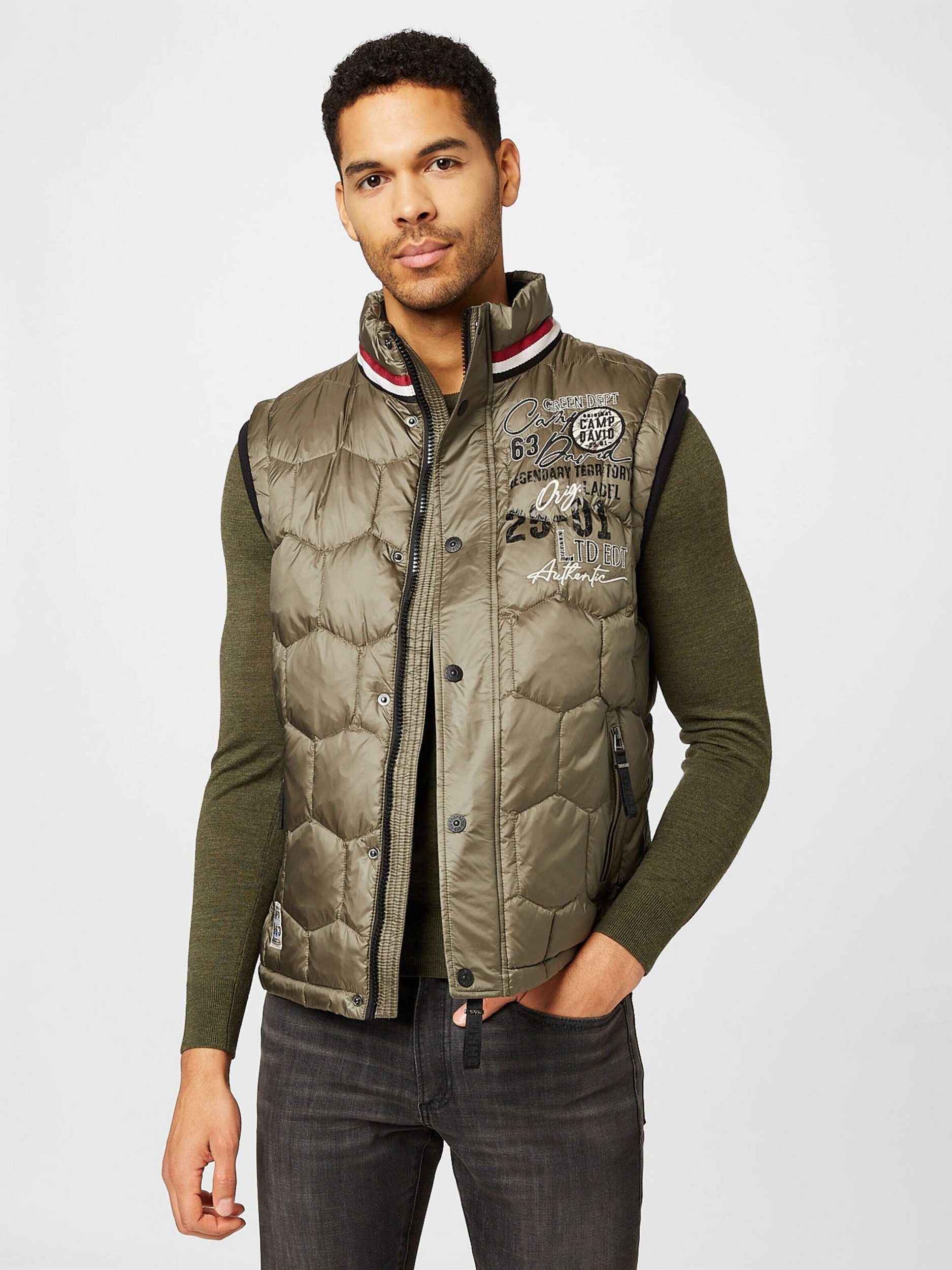 CAMP DAVID Daunenweste Camp David Herren Westen, Camp David Jackets CAD Green HW 22 Weste Logo