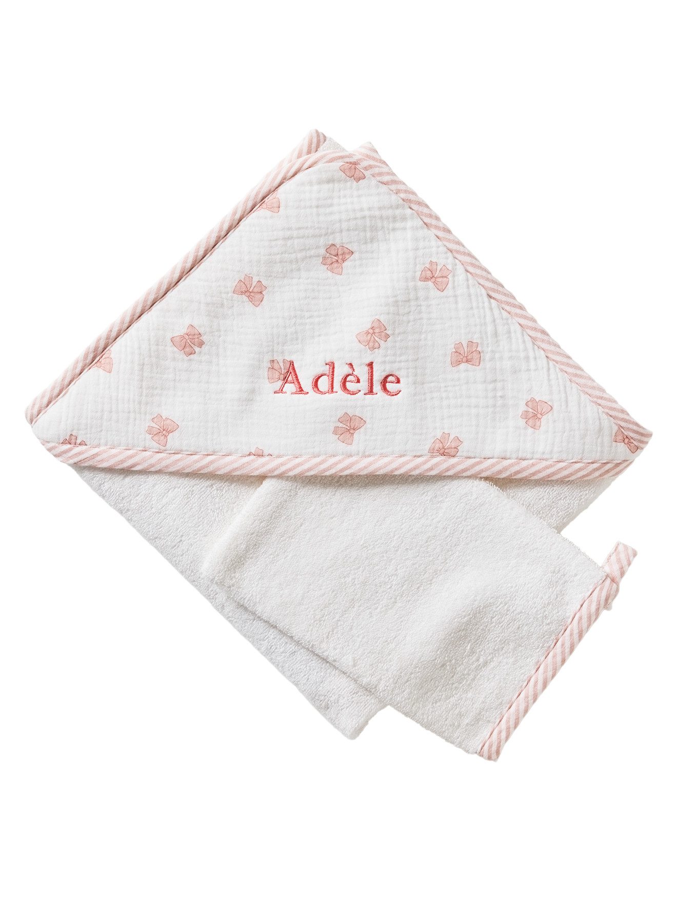 vertbaudet Kapuzenhandtuch Set aus Badecape & Waschhandschuh Baby SCHLEIFE