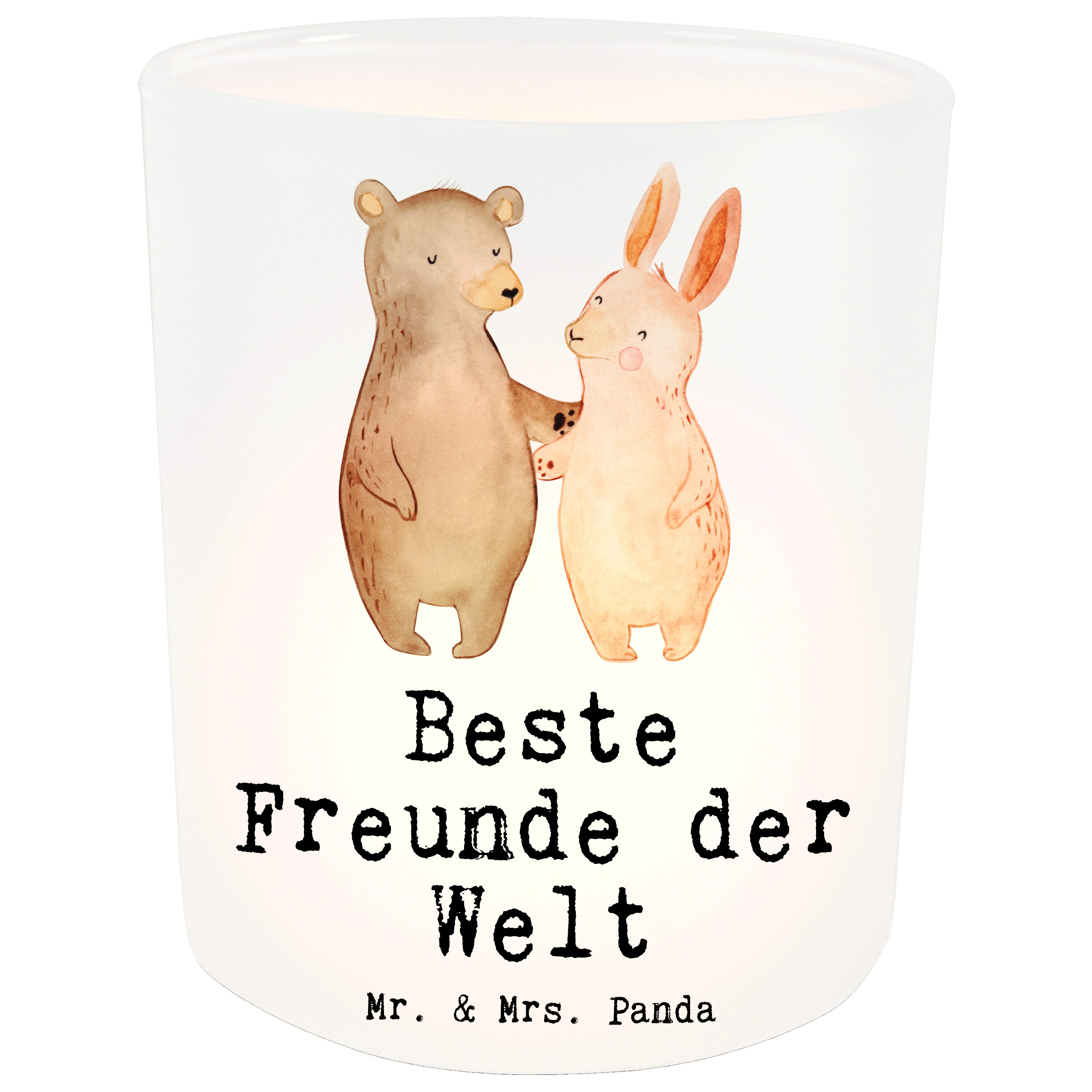 Mr. & Mrs. Panda Windlicht Hase Beste Freunde der Welt - Transparent - Geschenk, Bedanken, Kumpe (1 St)