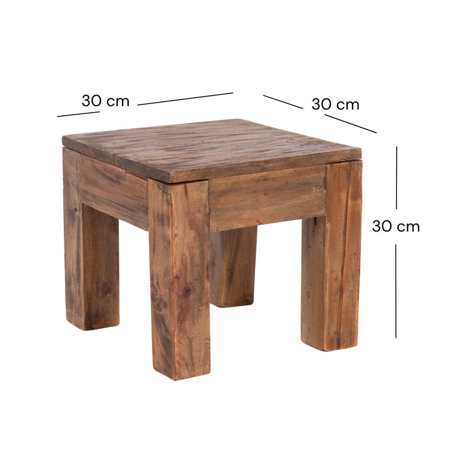 DESIGN DELIGHTS Beistelltisch COUCHTISCH SQUARE 30, Massivholz 30x30cm (HxB) Beistelltisch rustikal