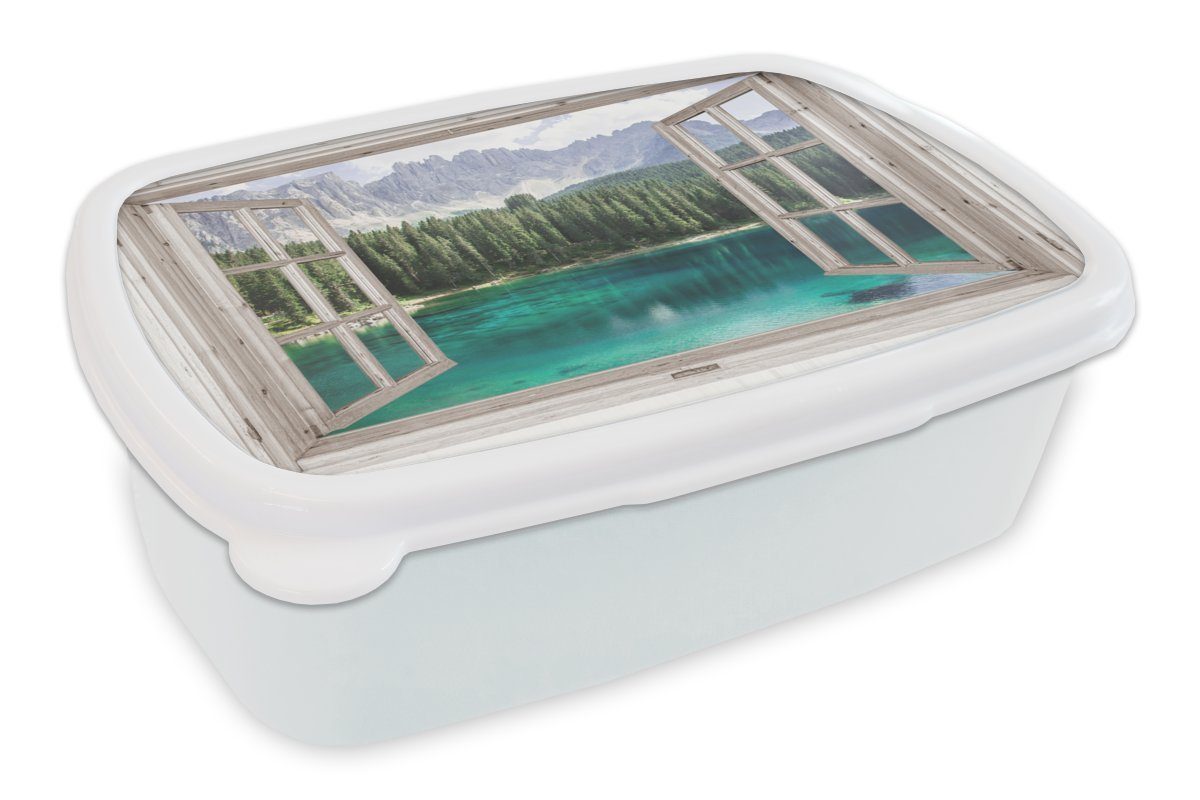 MuchoWow Lunchbox Aussicht - Berg - Wasser, Kunststoff, (2-tlg), Brotbox für Kinder und Erwachsene, Brotdose, für Jungs und Mädchen weiß