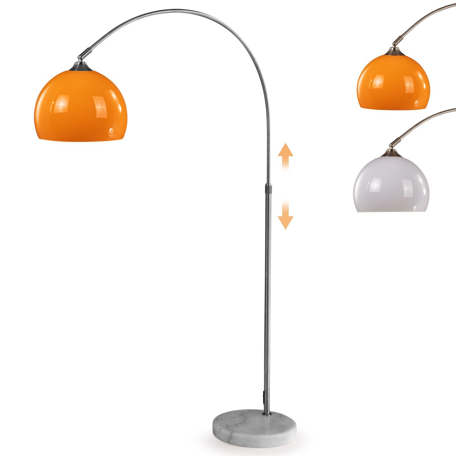 Jago Bogenlampen Bogenleuchte - Höhenverstellbar, 145-220/130-180 cm, max.60W, Farbwahl Orange
