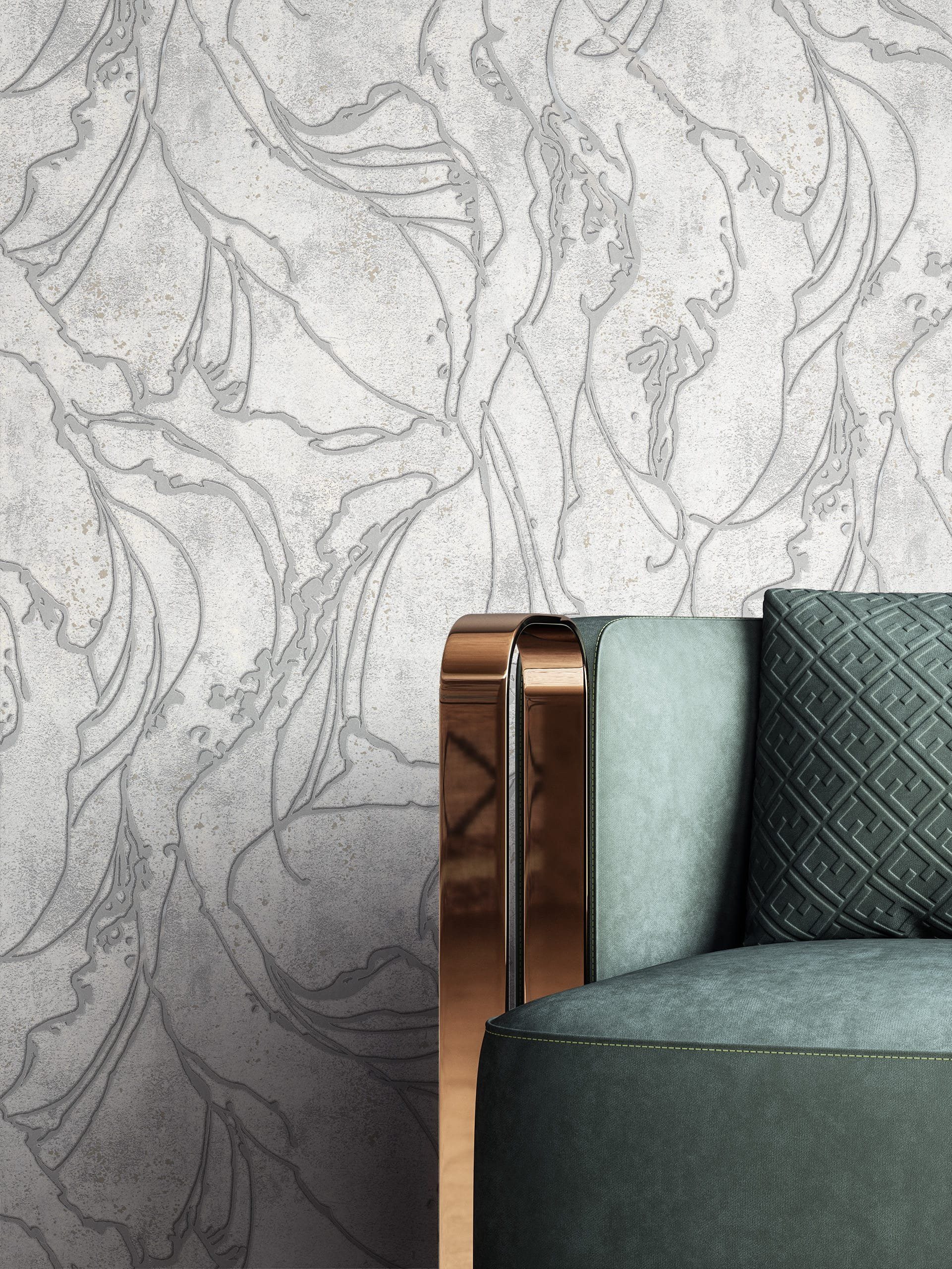 Newroom Vliestapete Fozia Grey Tapete Mustertapete Grafik,Linien,Leicht glänzend, Grau Tapete Modern Grafik - Glanztapete Abstrakt Silber Metallic Grafisch 3D Optik Linien Leicht glänzend für Wohnzimmer Schlafzimmer Küche, Glanztapete