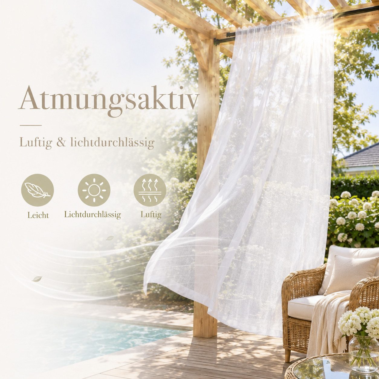 Sunicol Outdoorvorhang Transparent Gardinen Sichtschutz Sonnenschutz Für Balkon Terrasse (1 St), Oben und Unten Stangenschlaufe