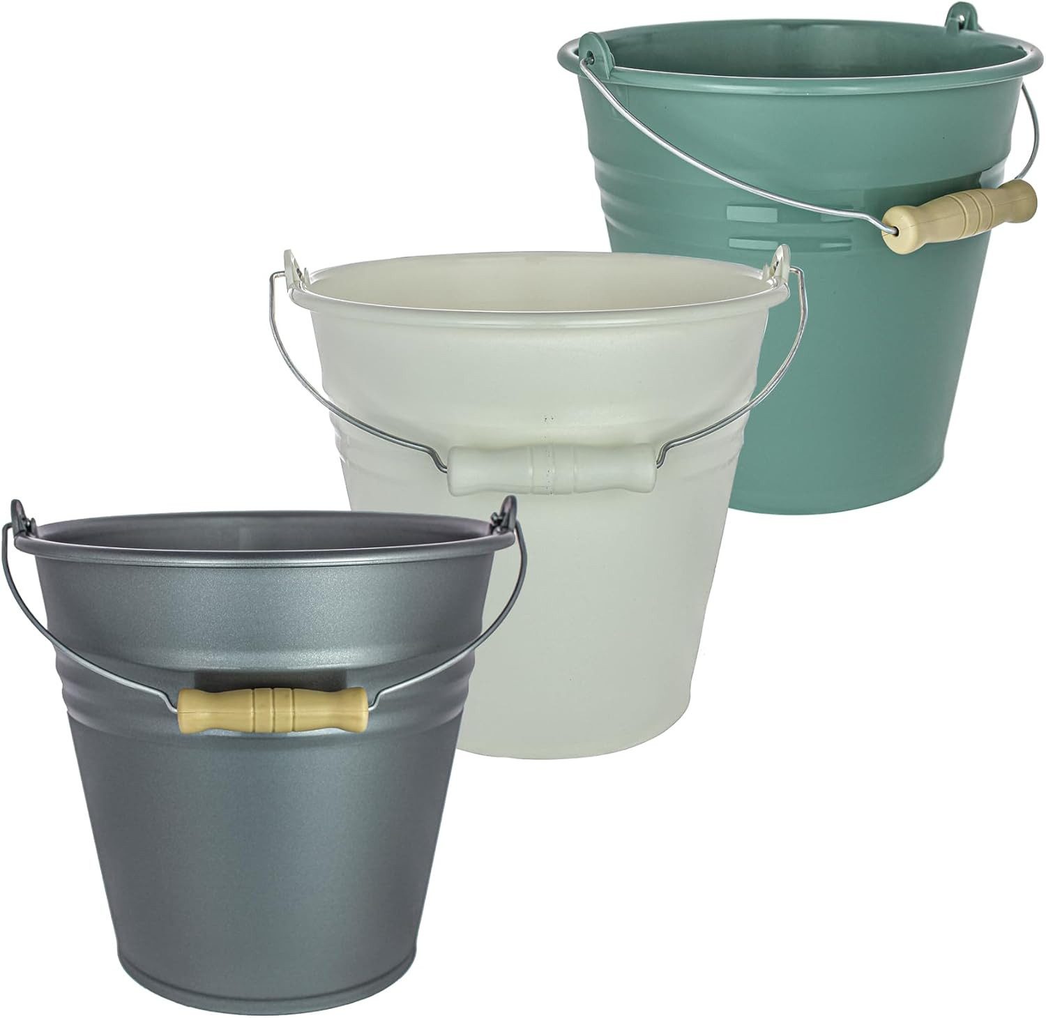 Centi Ведро для очистки Lissabon 7L Ведра, (3er-Set), Pastellgrün/Silber/Creme, Höhe 25cm, Ø 27cm