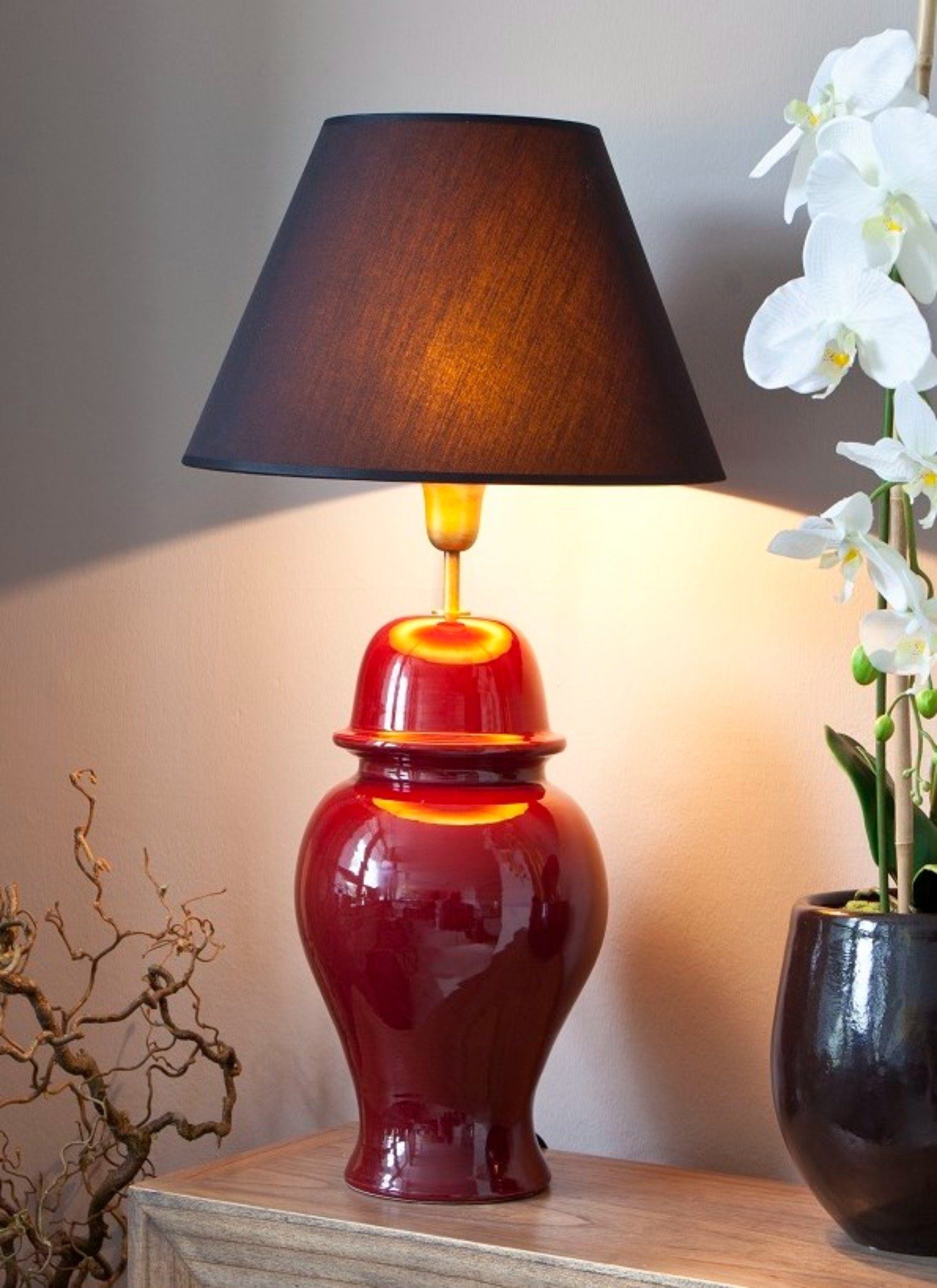 ohne Leuchtmittel, Tischlampe rot Collection Home mit Schreibtischlampe, warmweiß, Lampenschirm Signature Keramik