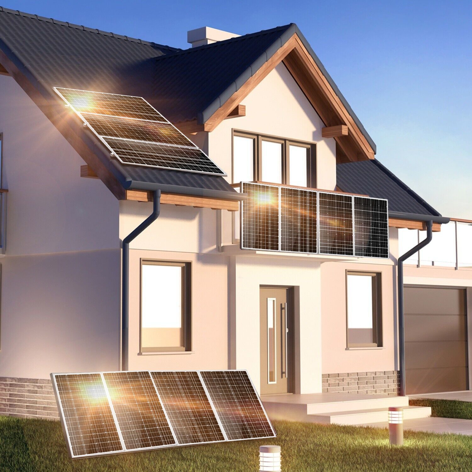 GLIESE Solarmodul 300W Solarpanel für Balkonkraftwerk Wohnmobil/Camper Dachfläche, 300 W, Monokristallin, (Pack, 1-St., Solarmodul), Einfache Erweiterung durch Serien-/Parallelschaltung