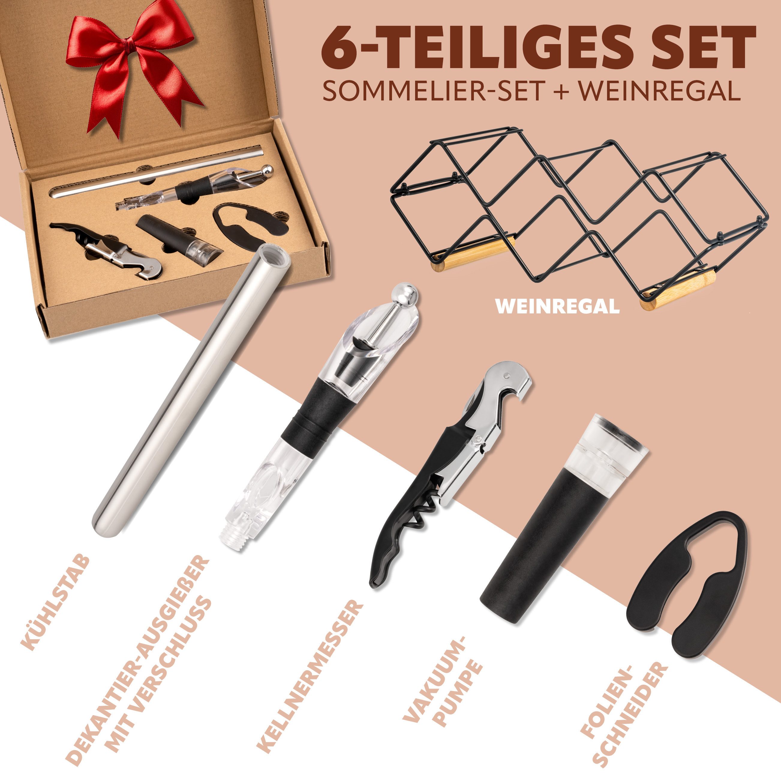 eluno Weinregal Weinregal-Set 6tlg., Sommelier-Set