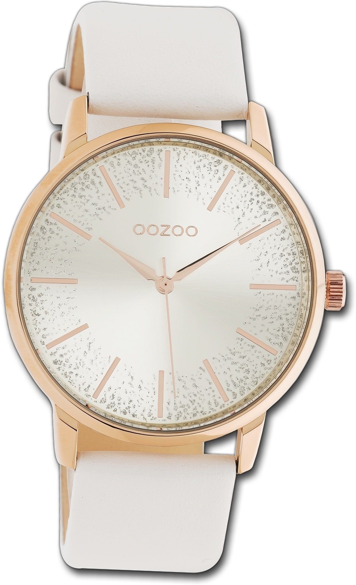 OOZOO Quarzuhr Oozoo Damen Uhr Timepieces C10715, Damenuhr Lederarmband weiß, rundes Gehäuse, mittel (ca. 36mm)
