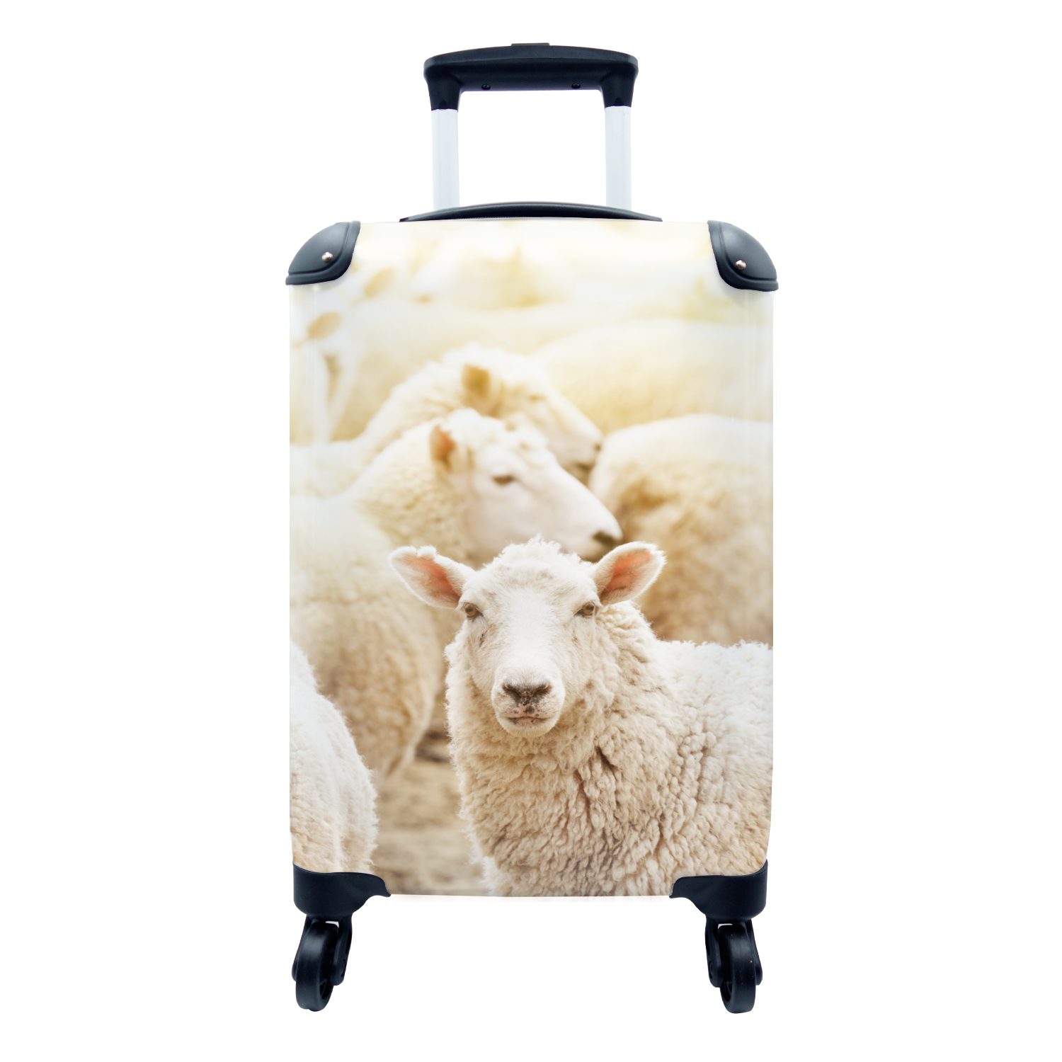 MuchoWow Handgepäckkoffer Schaf - Wolle - Weiß, 4 Rollen, Reisetasche mit rollen, Handgepäck für Ferien, Trolley, Reisekoffer