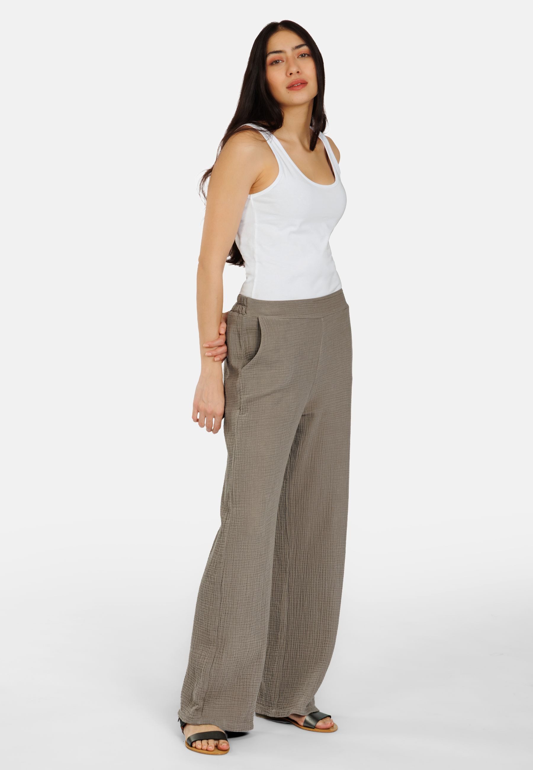 Caspar Stoffhose Damen Musselin Hose 100% Baumwolle Sommerhose Made in Italy - KHS055