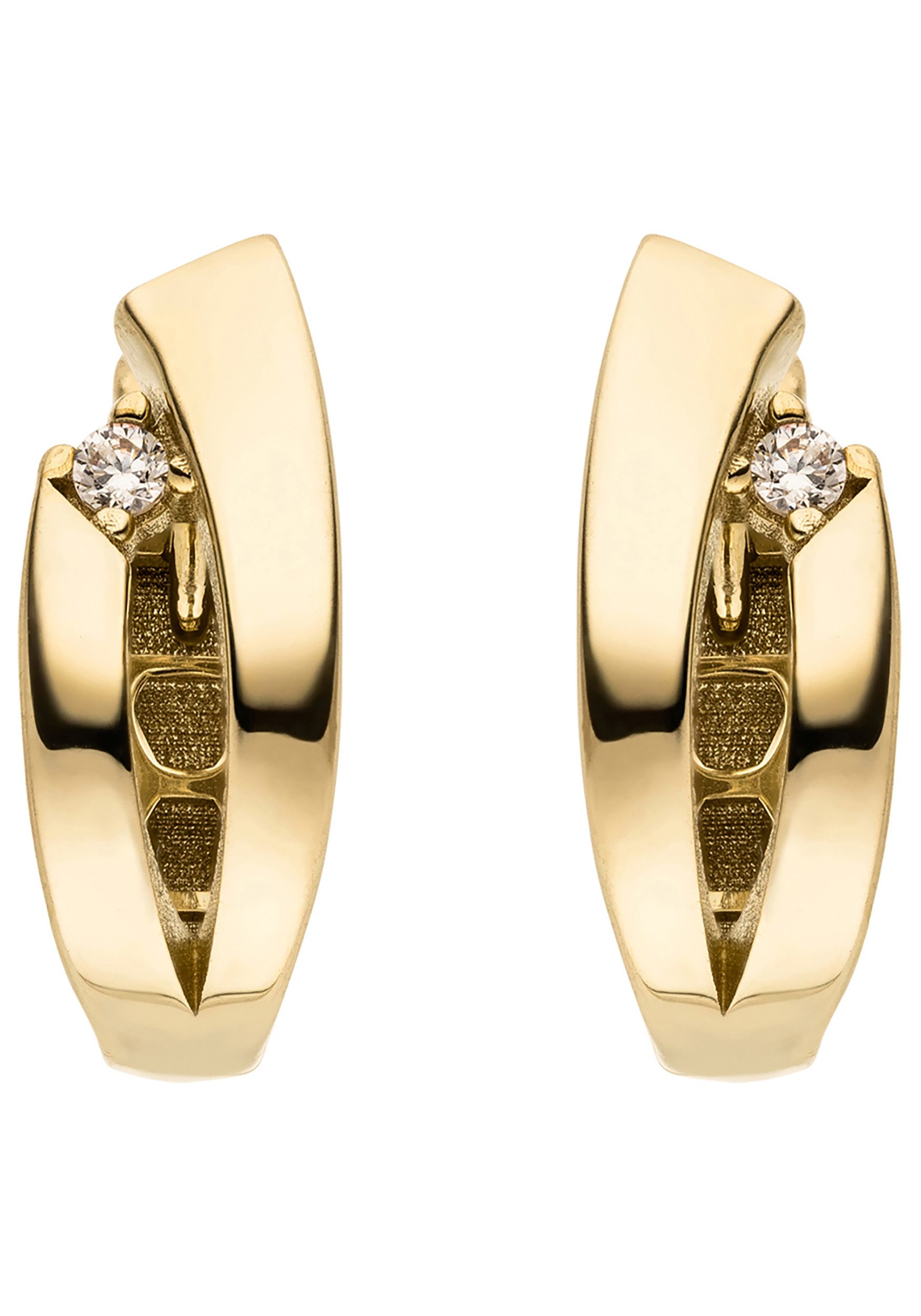 JOBO Paar Creolen Ohrringe oval 13,6 mm, 8 Karat 333 Gold mit 2 Zirkonia