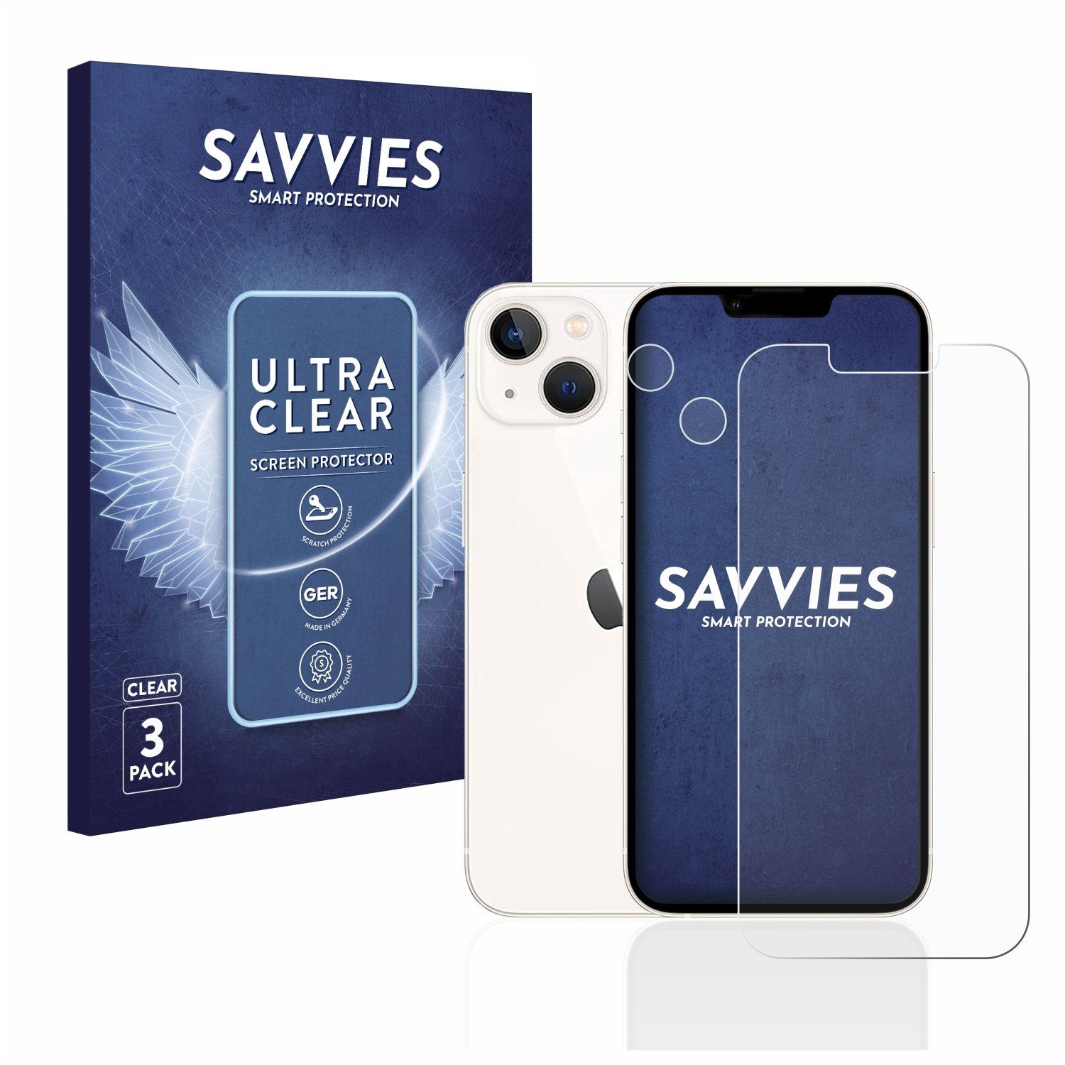 Savvies Displayschutzfolie Schutzfolie für Apple iPhone 13 (Display+Kamera), 6 Stück, Displayschutz Schutz Folie Klar Transparent
