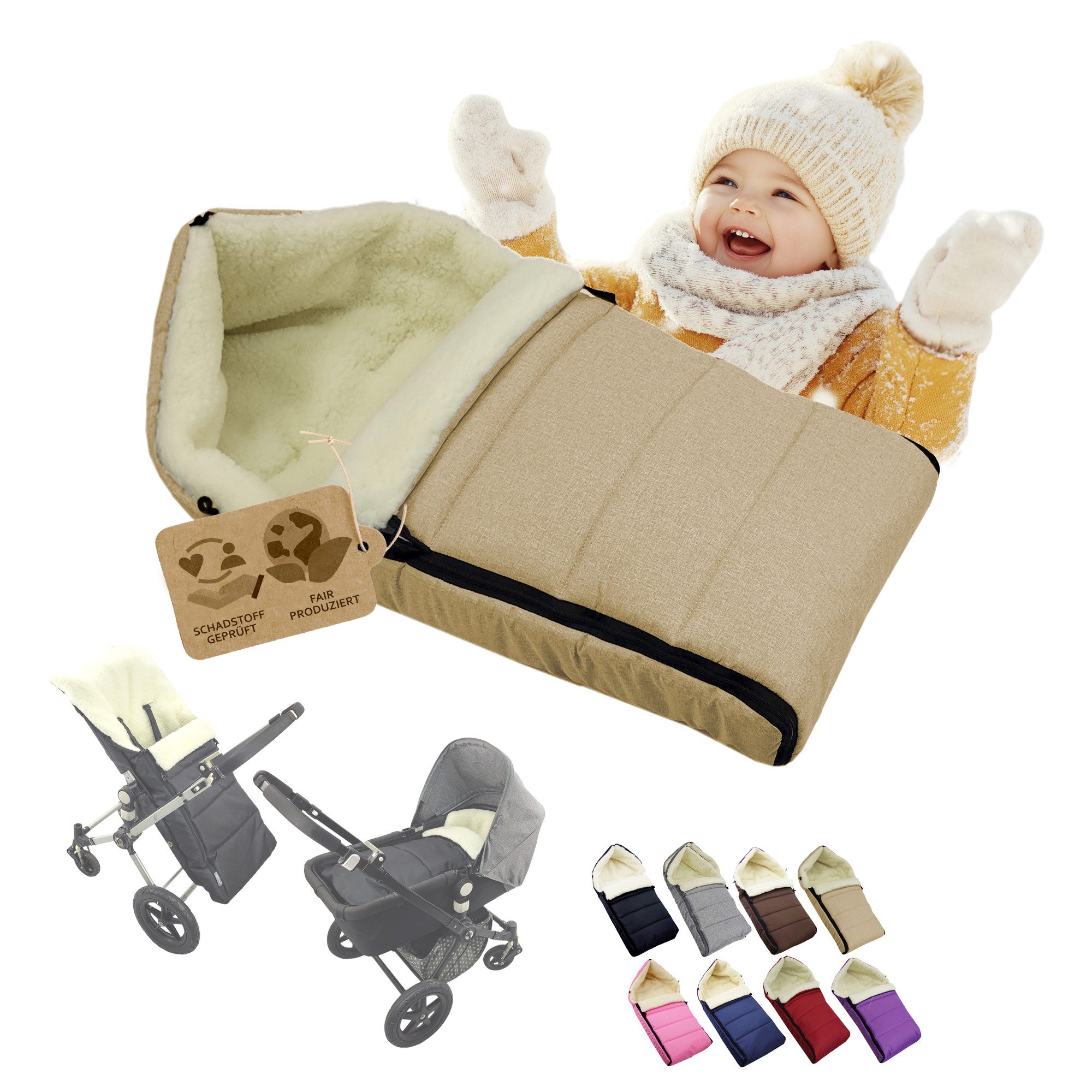 Fußsack Winterfußsack Babyfußsack Fußsack Kinderwagen Wolle 90cm LINIERT
