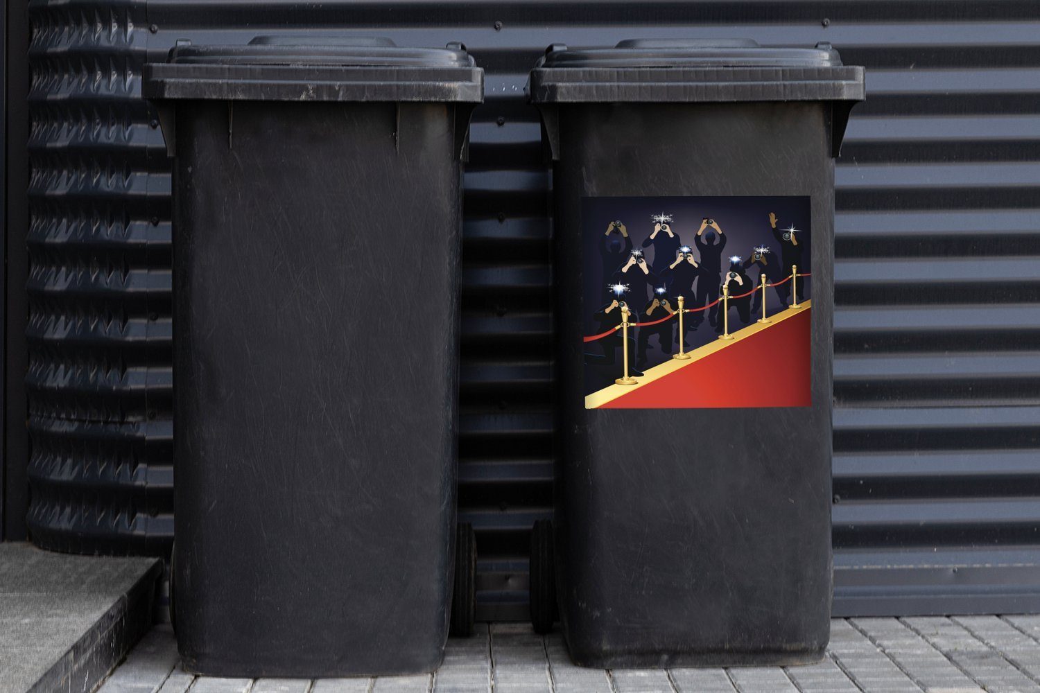 des Mülleimer-aufkleber, Fotografen Wandsticker in roten Sticker, Eine Container, St), der Mülltonne, Teppichs (1 Abfalbehälter MuchoWow entlang Illustration