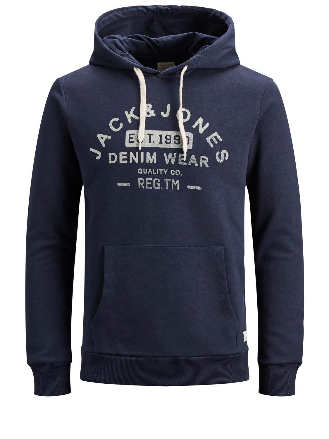 Jack & Jones Sweatshirt Herren Hoody JJEJEANS SWEAT CREW NECK S-Black (1-tlg) mit Kängurutasche