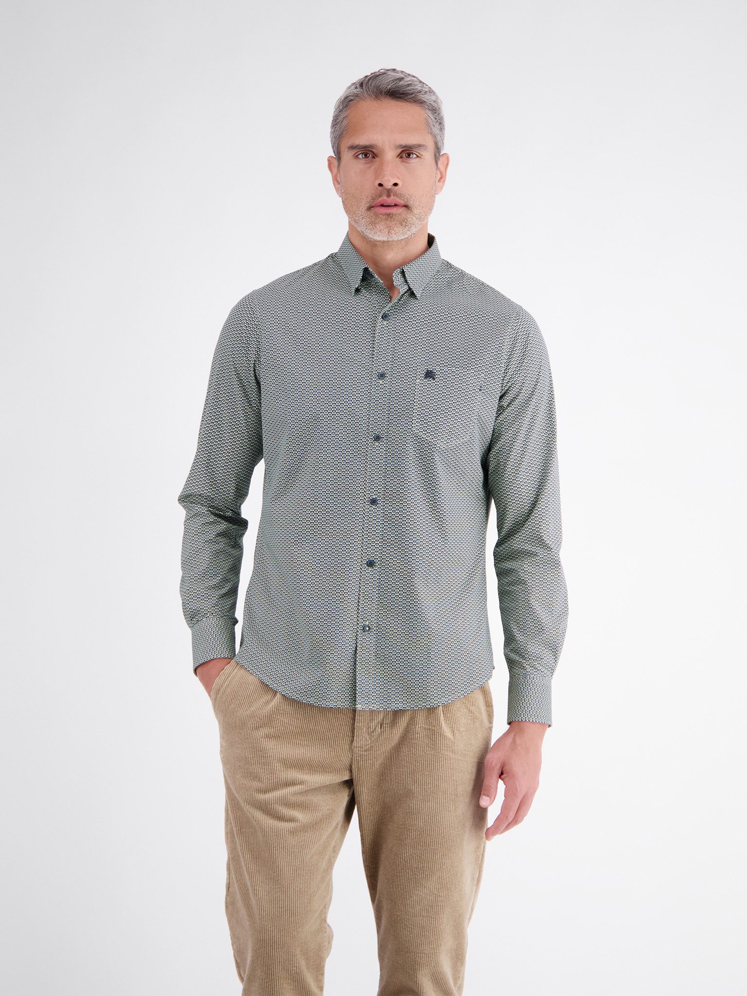 LERROS Langarmhemd mit Minimal-Print und Hemdkragen