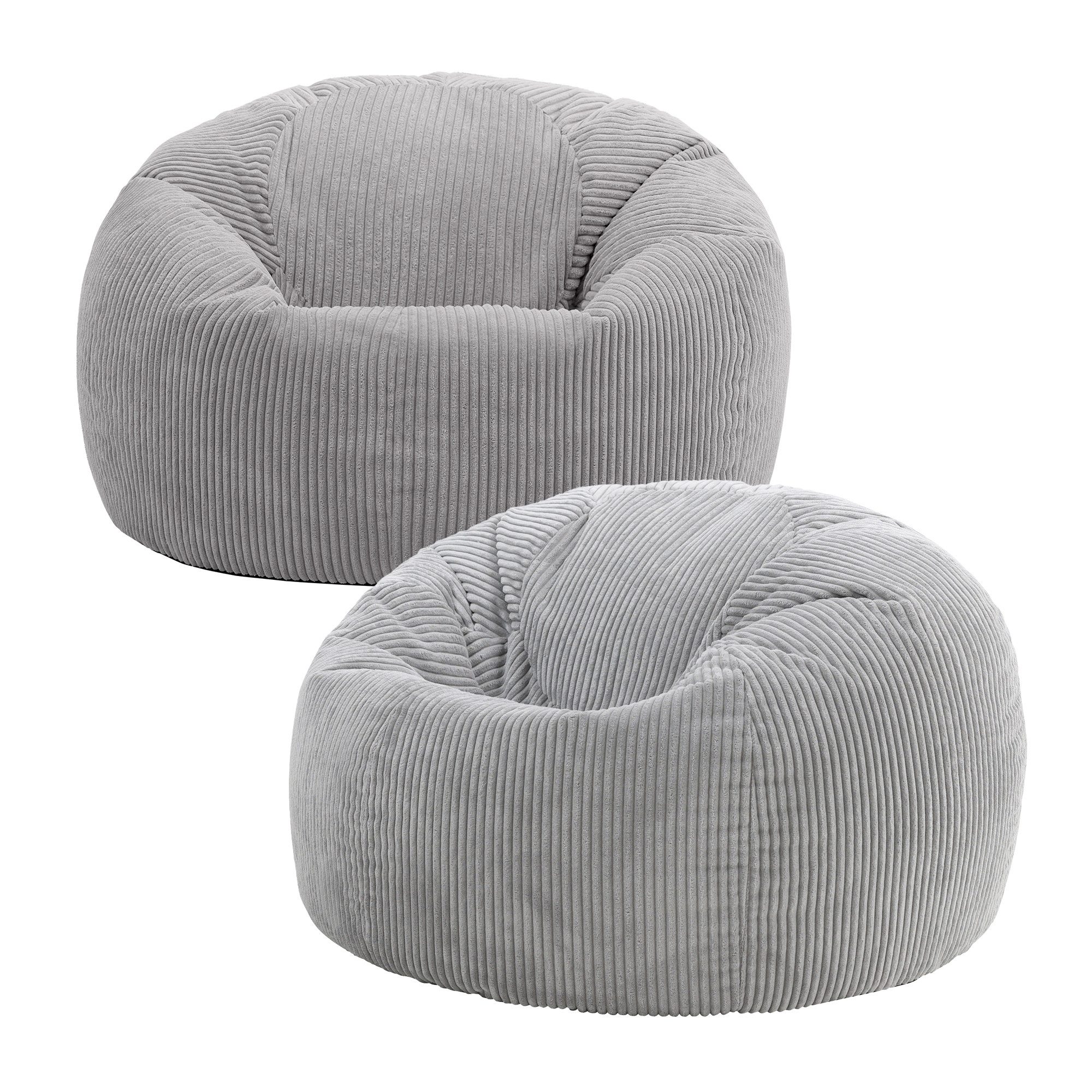 icon Sitzsack Erwachsene 2er Set Klassischer Sitzsack aus Cord „Kingston“, 85x50cm, Made in Germany, für Erwachsene & Kinder, mit Füllung von ICON