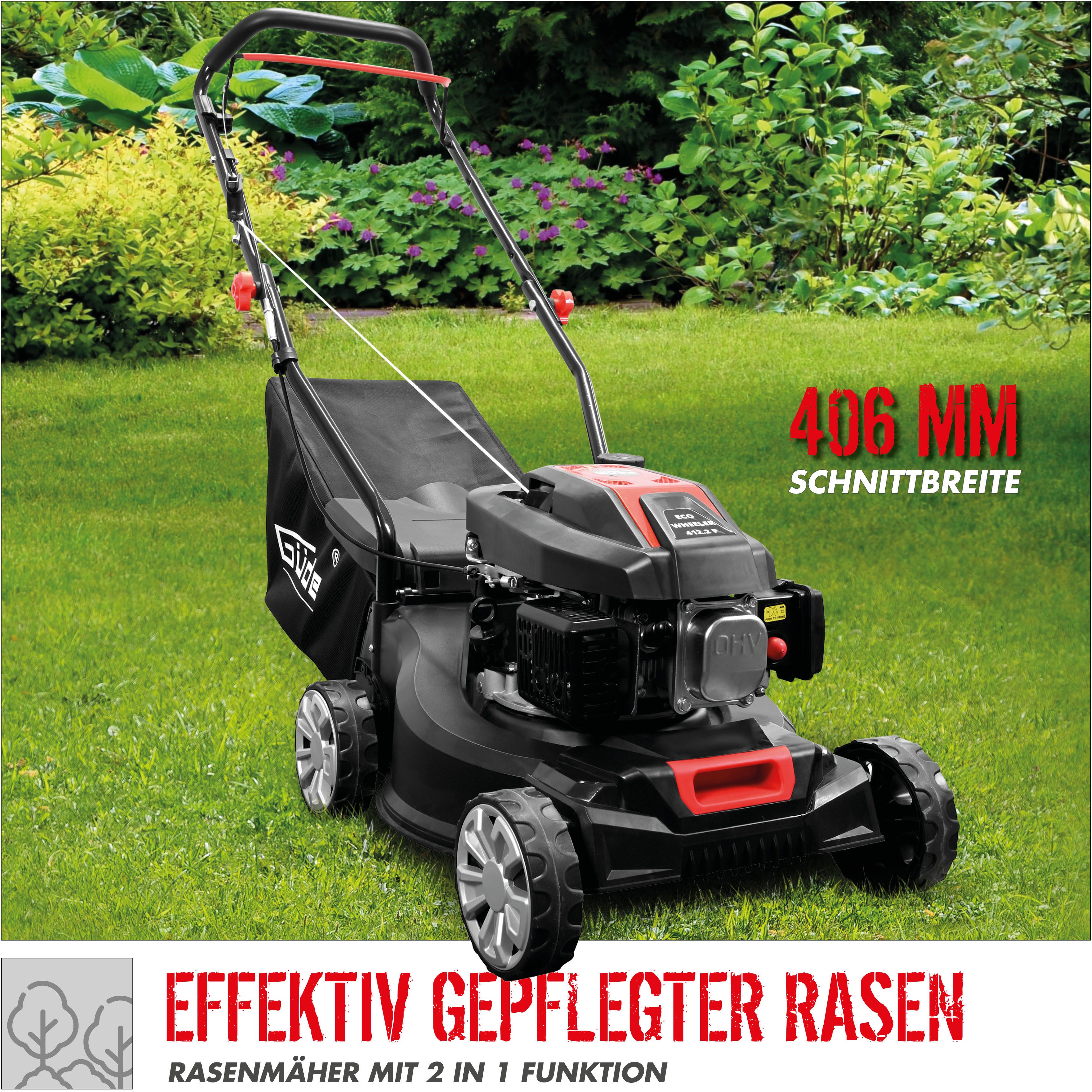 Güde Benzinrasenmäher ECO WHEELER 412.2 P, 40,6 cm Schnittbreite, für kleine bis mittelgroße Rasenflächen bis 900m²