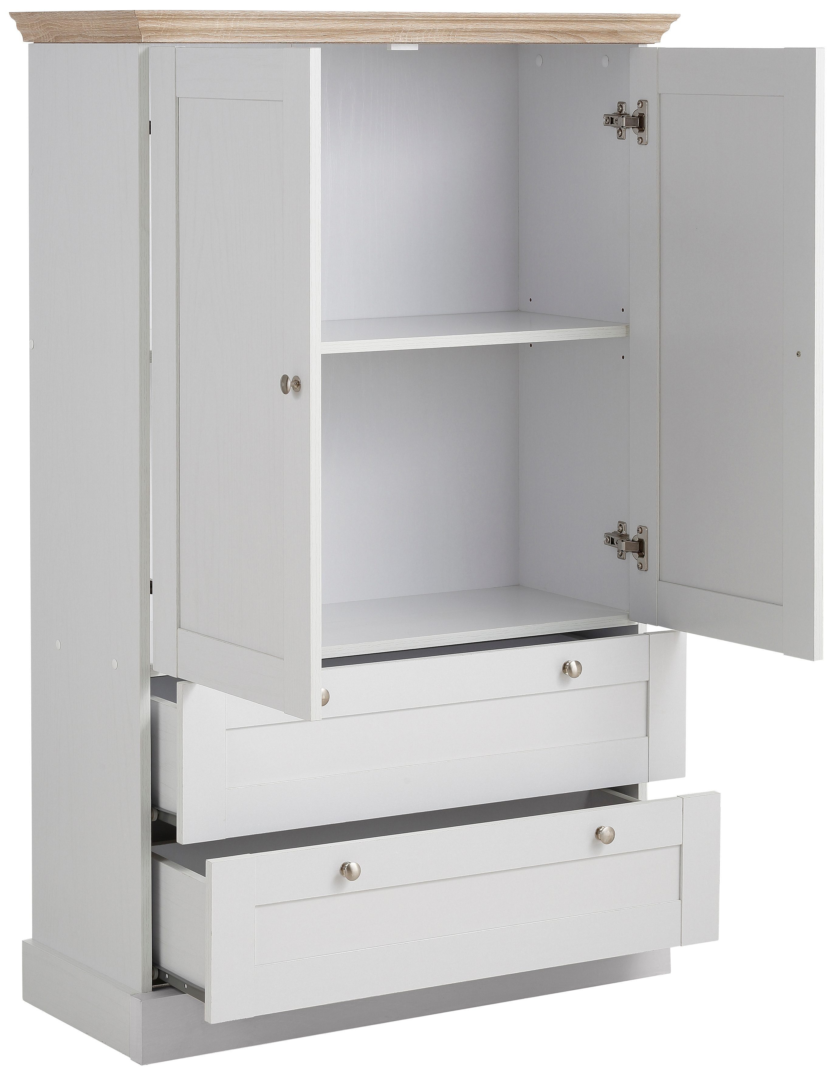 OTTO home Kleiderschrank Binz, Wäscheschrank, Mehrzweckschrank, skandinavischer Landhausstil (B/H/T ca. 84/130/35 cm) viele Stauraummöglichkeiten, Metallgriffe, Türen mit Rahmen/ Kassetten