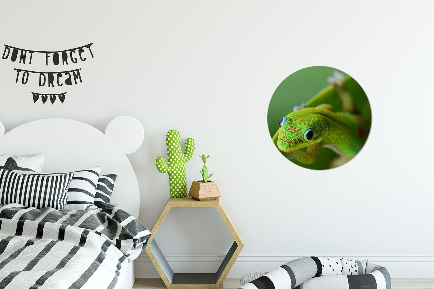 Kinderzimmer, Tapetenaufkleber, grüner Rund, Wohnzimmer St), für MuchoWow Wandsticker Tapetenkreis (1 Gecko Lachender