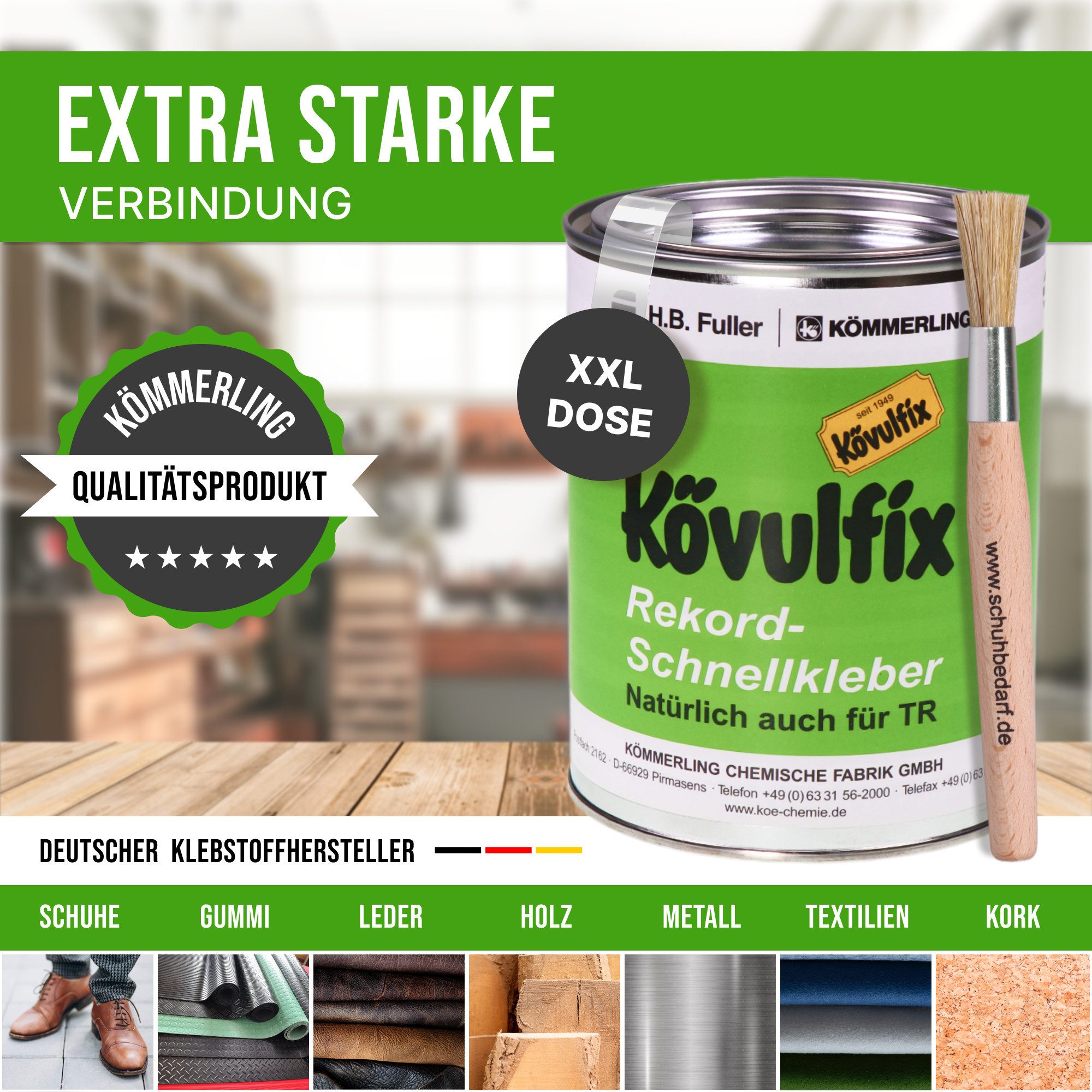 Langlauf Schuhbedarf Klebstoff Kövulfix 600g Dose Schuhkleber + Langlauf Pinsel, (1-tlg) – Bild 2 von 5