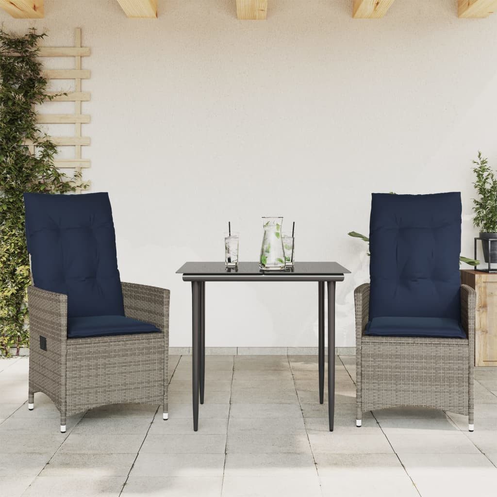vidaXL Gartenstuhl Gartenstühle Verstellbar 2 Stk. mit Kissen Grau Poly Rattan (2 St)