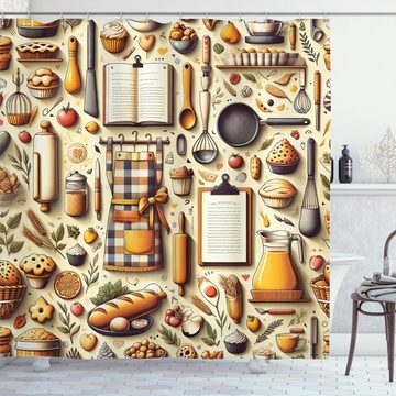 Abakuhaus Duschvorhang Moderner Digitaldruck mit 12 Haken auf Stoff Wasser Resistent Breite 175 cm, Höhe 180 cm, Kochthema Küchenchef Lebensmittel Küche
