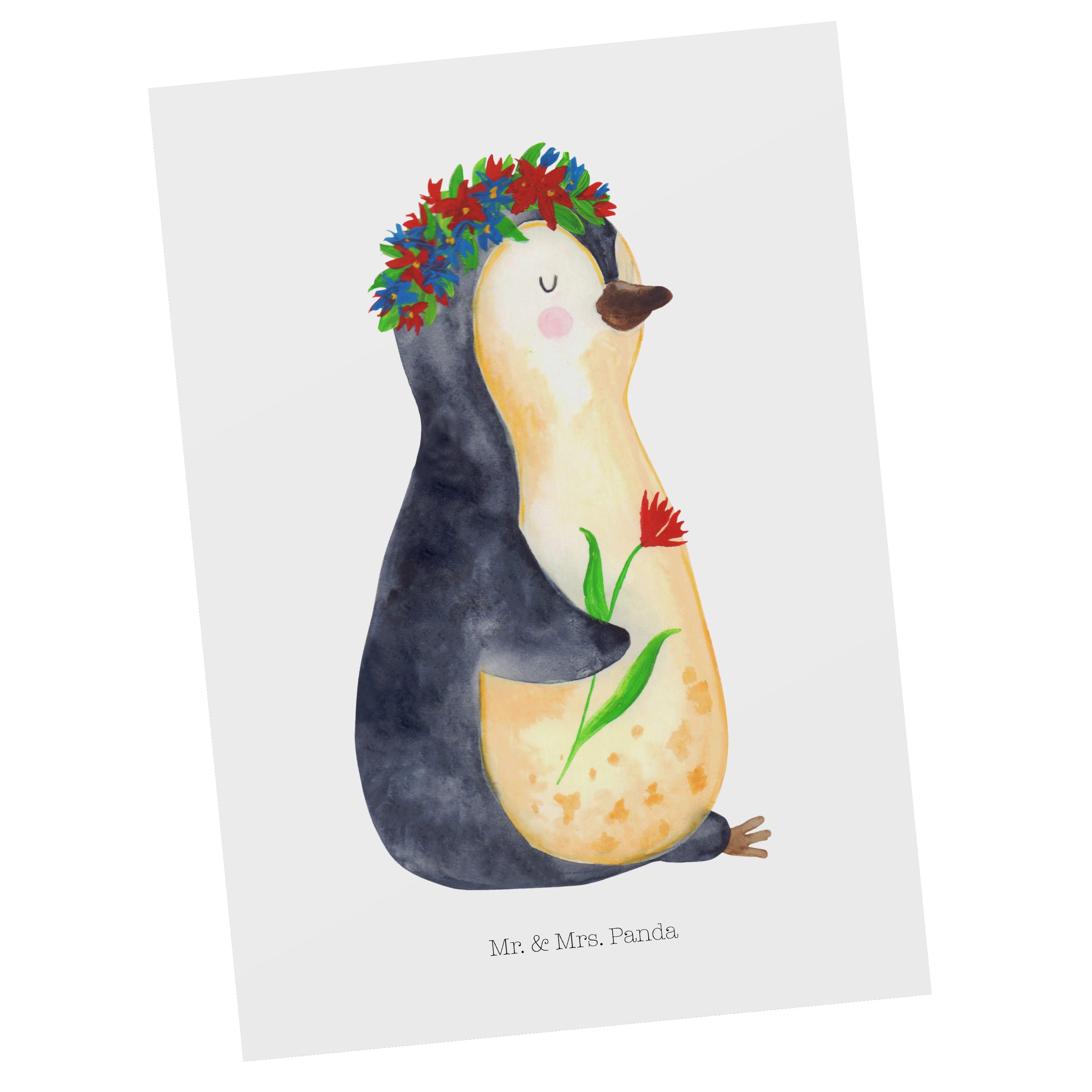 Mr. & Mrs. Panda Postkarte - - Dankeskarte, Blumenkranz Pinguin Geb Geschenk, Geschenkidee, Weiß