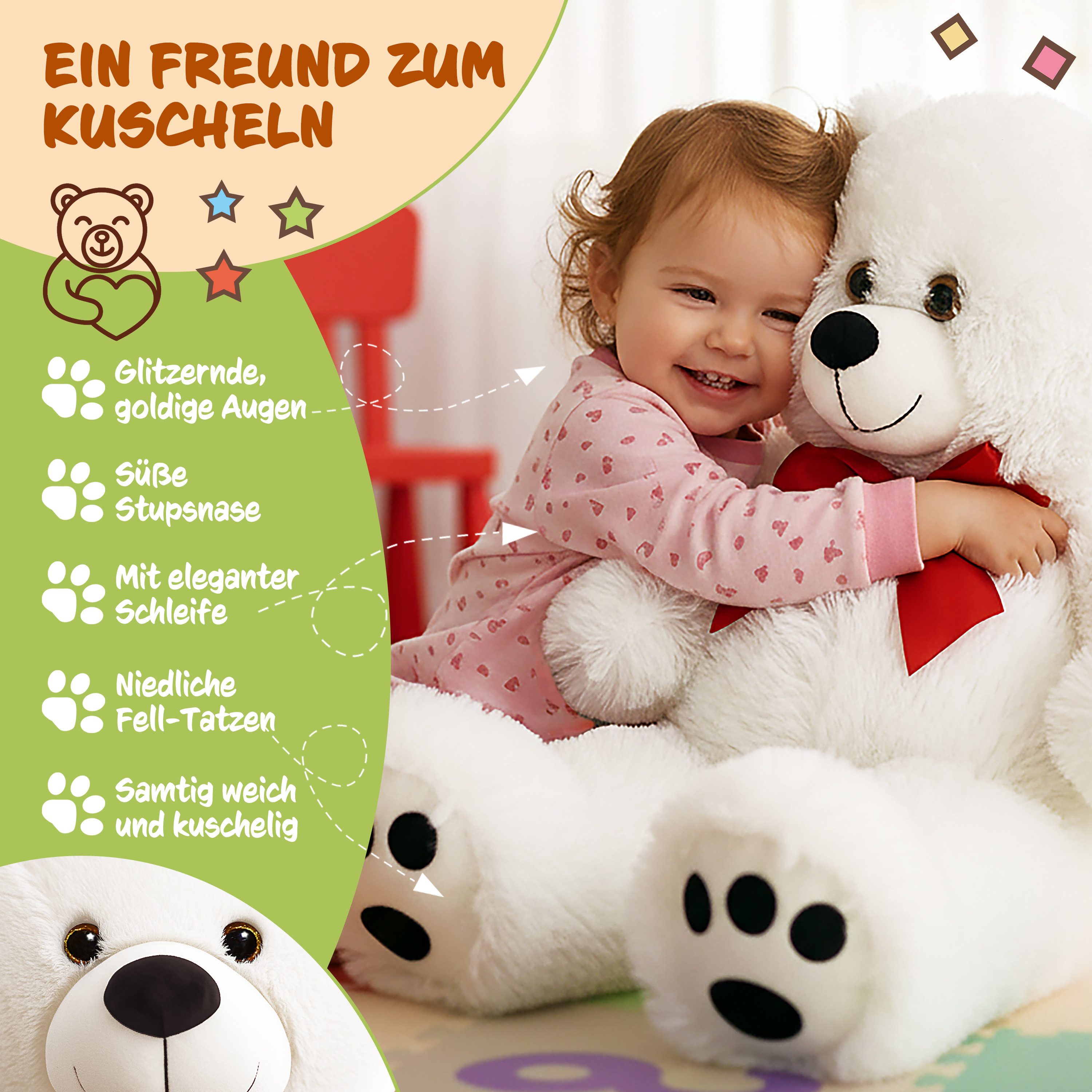 monzana Kuscheltier (1-St), Teddybär L - XXXL 50-175cm verschiedene Farben Weiches Fell Schleife