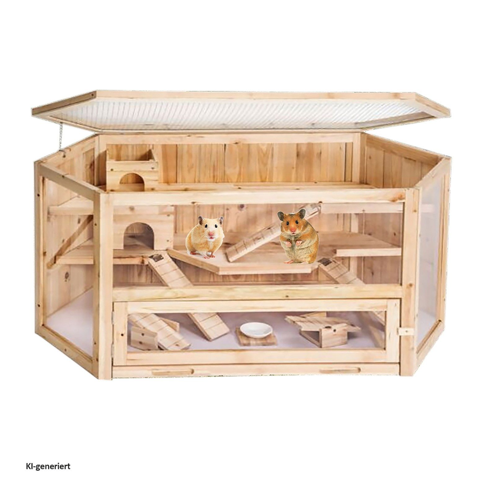 HTI-Living Kleintierkäfig Hamsterkäfig aus Holz und Plexiglas, Nagerkäfig Kleingehege