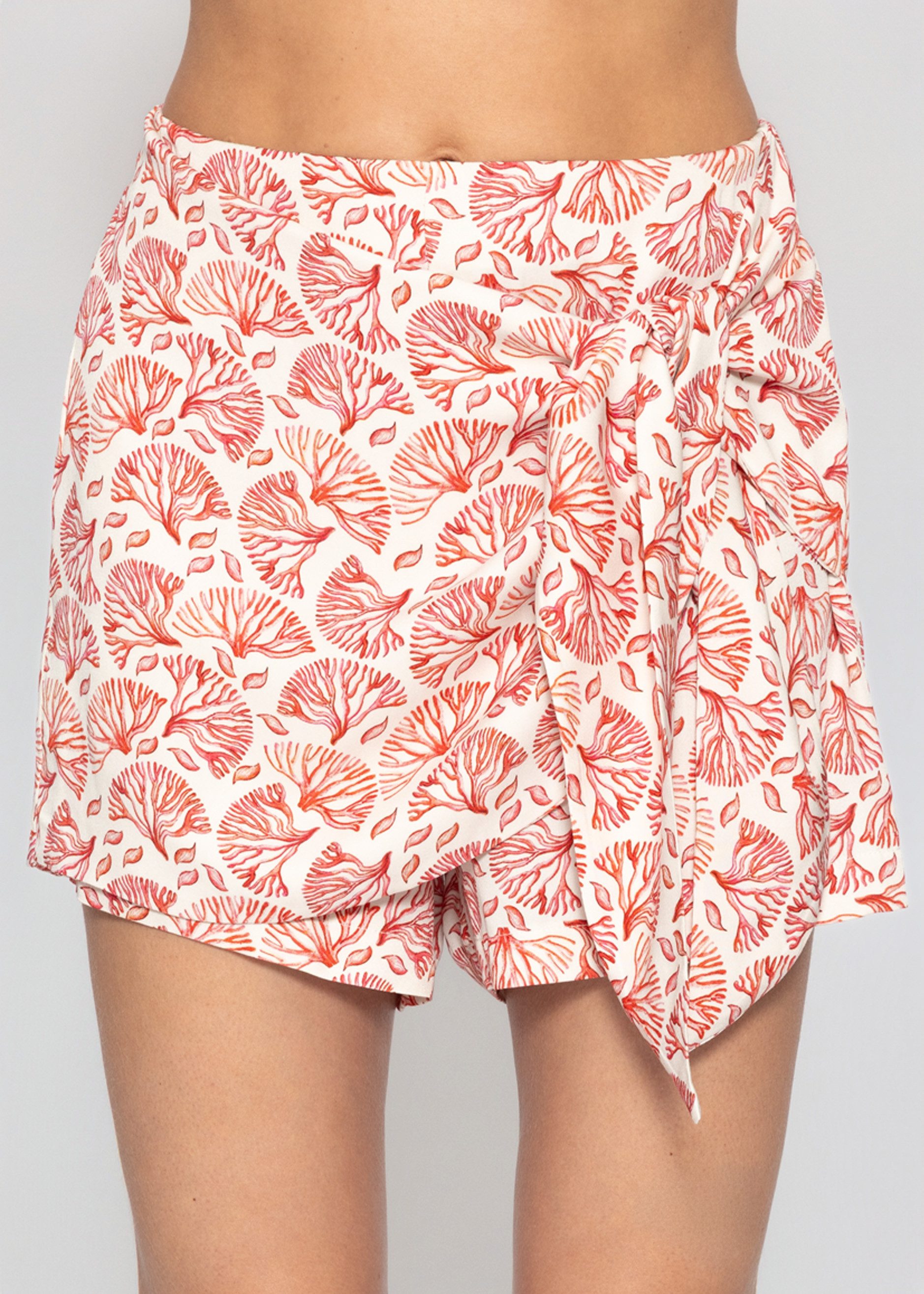 SASSYCLASSY Hosenrock Skort mit Wickeldetail für Damen Sommerlicher Hosenrock im Korallenmuster mit elastischem Bund