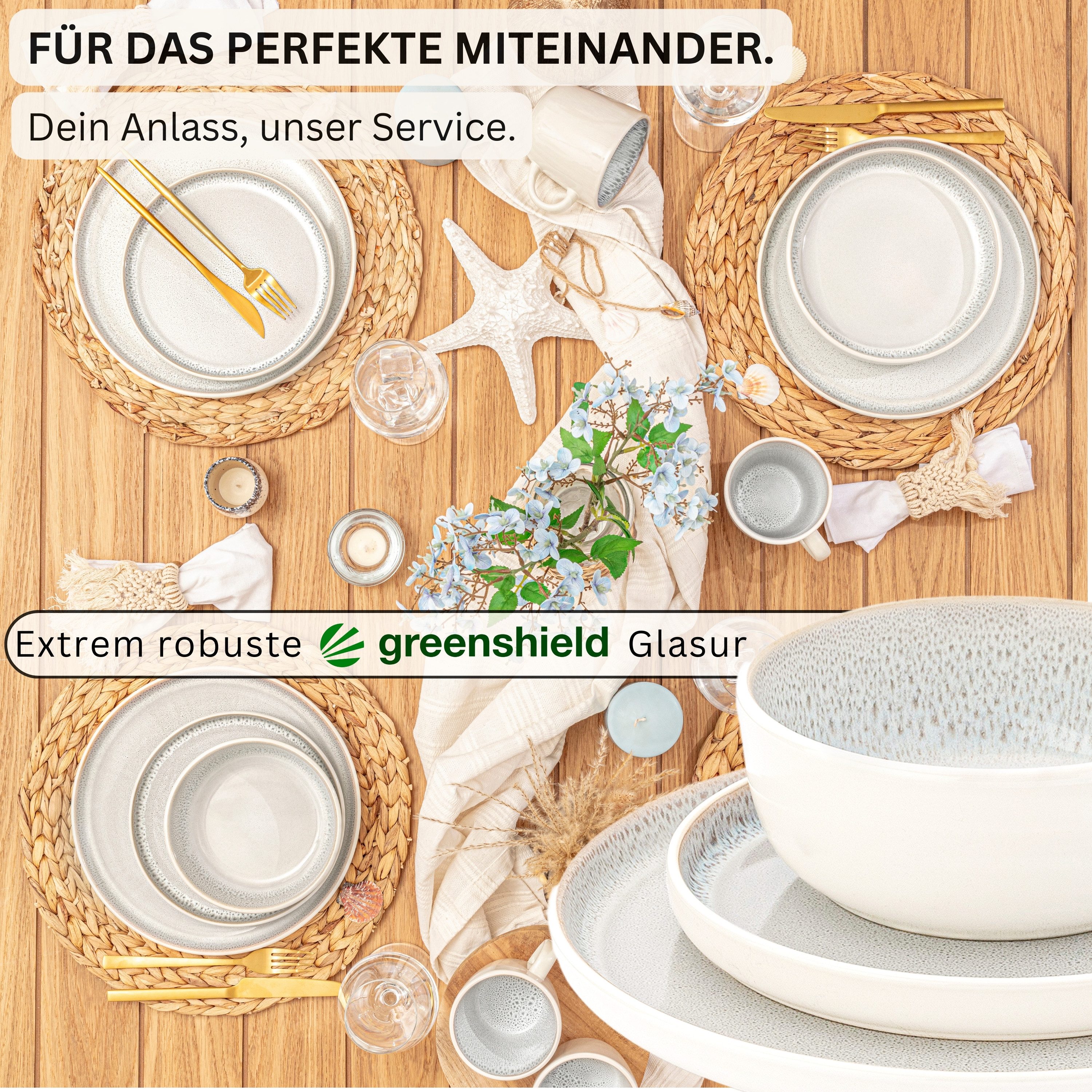SÄNGER Tafelservice Kreta Geschirrset (18-tlg), 6 Personen, Steingut, Creme-Blau, Handmade, Erweiterbar, VALUE COLLECTION