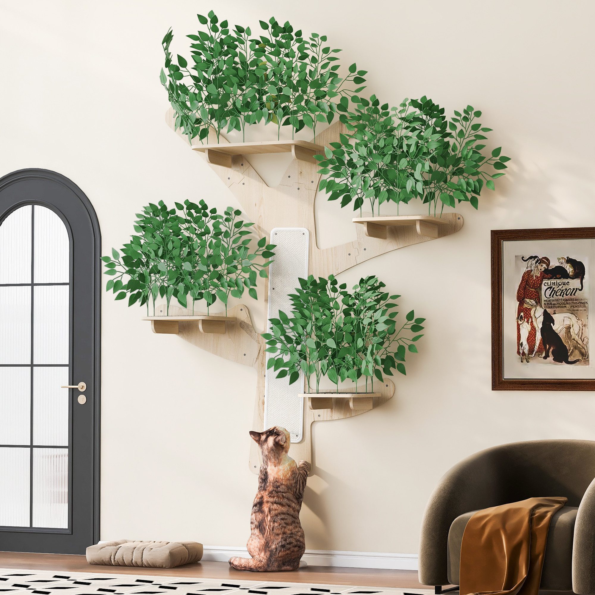 BlingBin Kratzbaum Wand-Kratzbaum in Baumform mit Kratzfläche & Plattformen, Dekorativ & stabil, 155×210 cm- katzen kletterwand,kratzbaum wand