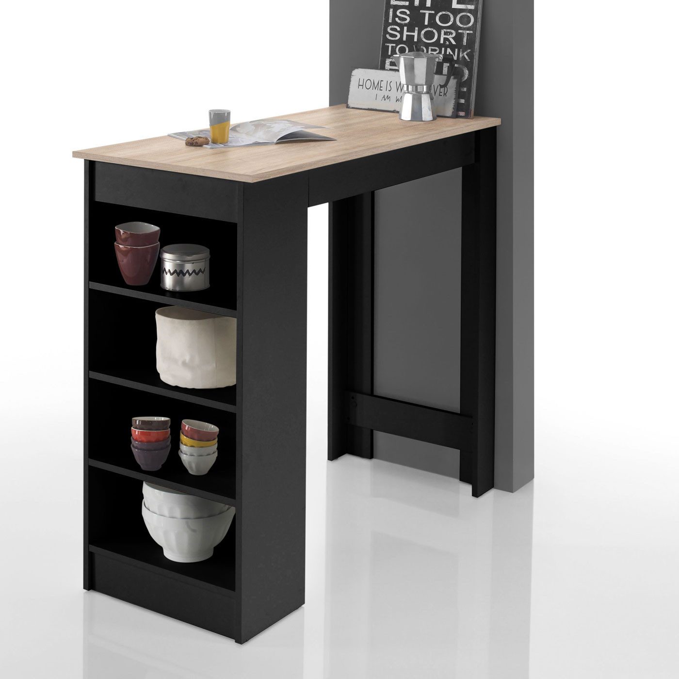 Möbel Akut Stehtisch Stehtisch Bartisch Black Regal Sonoma Eiche schwarz