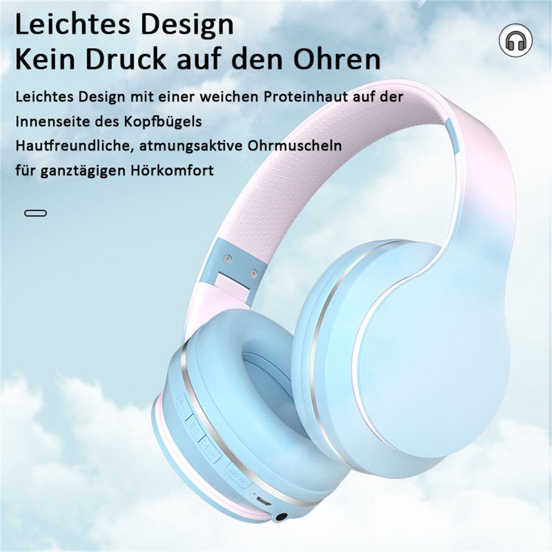 Gaming-Headset, DÖRÖY Drahtloses Headset blau Bluetooth-Headset mit Farbverlauf, Bluetooth-Kopfhörer