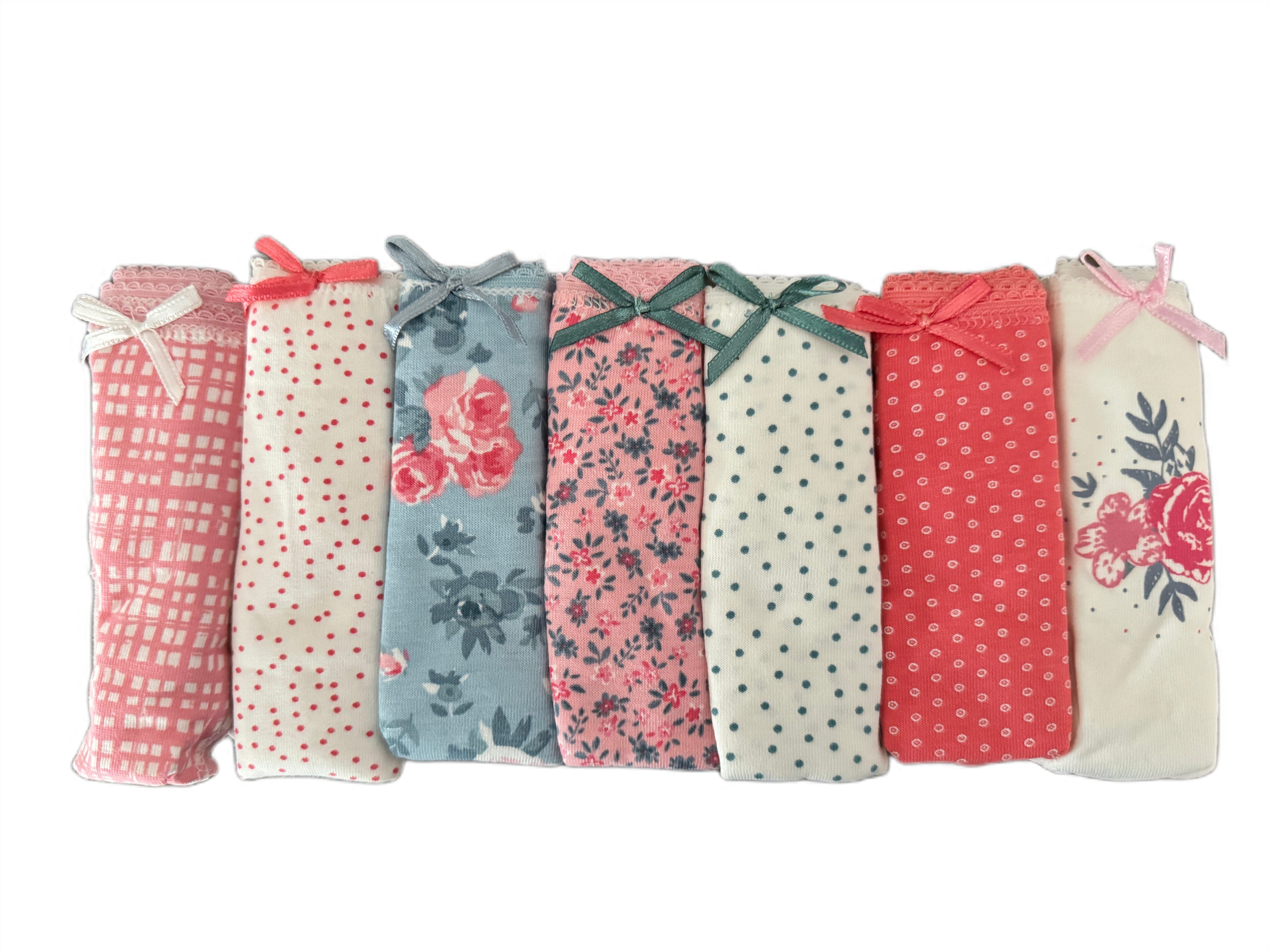 Slip Damen Slip 7er Pack – Gemustert, Baumwolle, Mit Schleifchen