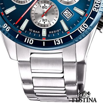 Festina Quarzuhr Festina Herrenuhr Timeless Chronograph, Herren Armbanduhr rund, Edelstahlarmband silber, Elegant