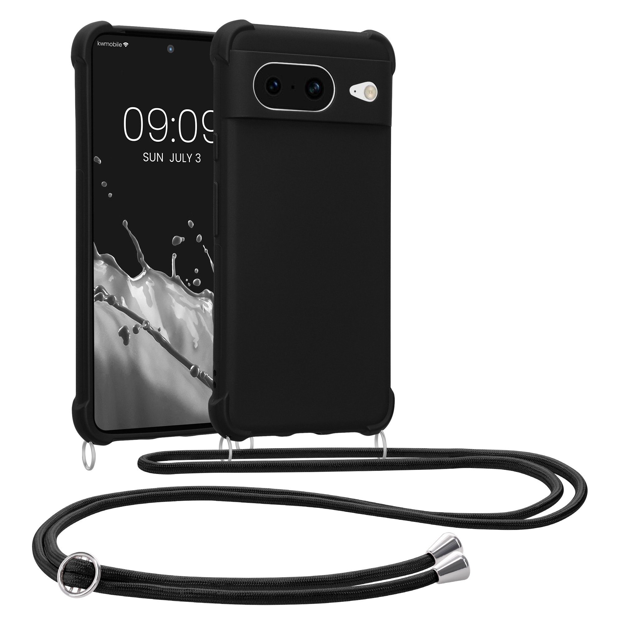 kwmobile Etui Hülle für Google Pixel 8, mit Metall Kette zum Umhängen - Silikon Handy Cover Case Schutzhülle