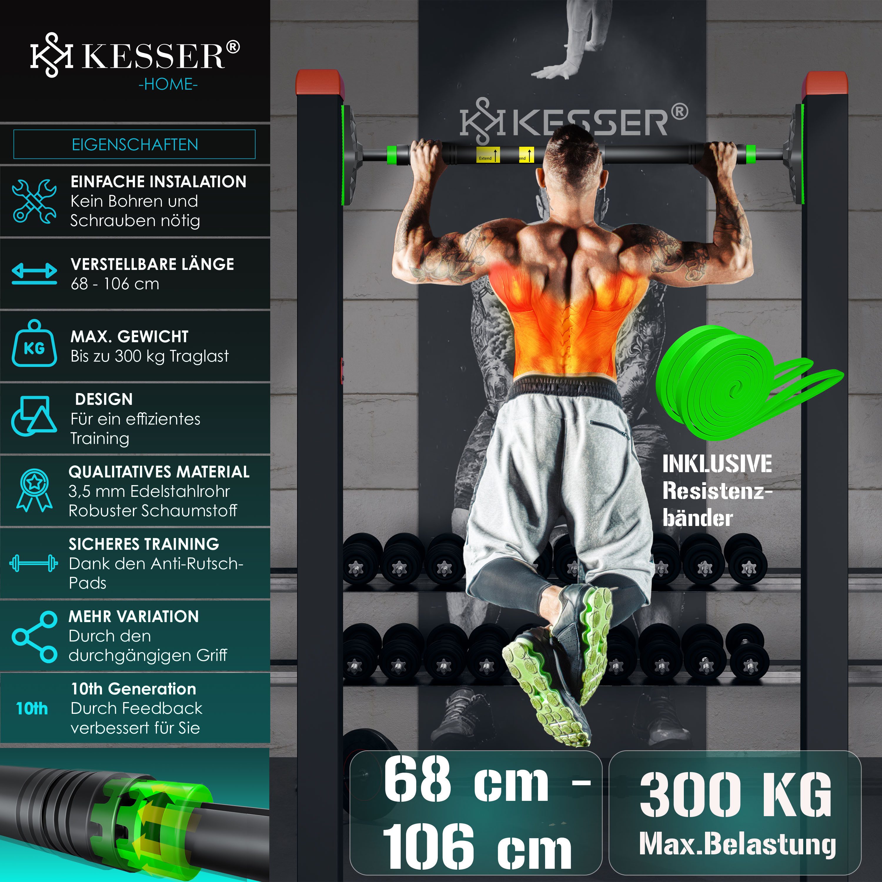 KESSER Klimmzugstange, Türrahmen verstellbar, Pull Up Bar Heimturnhalle