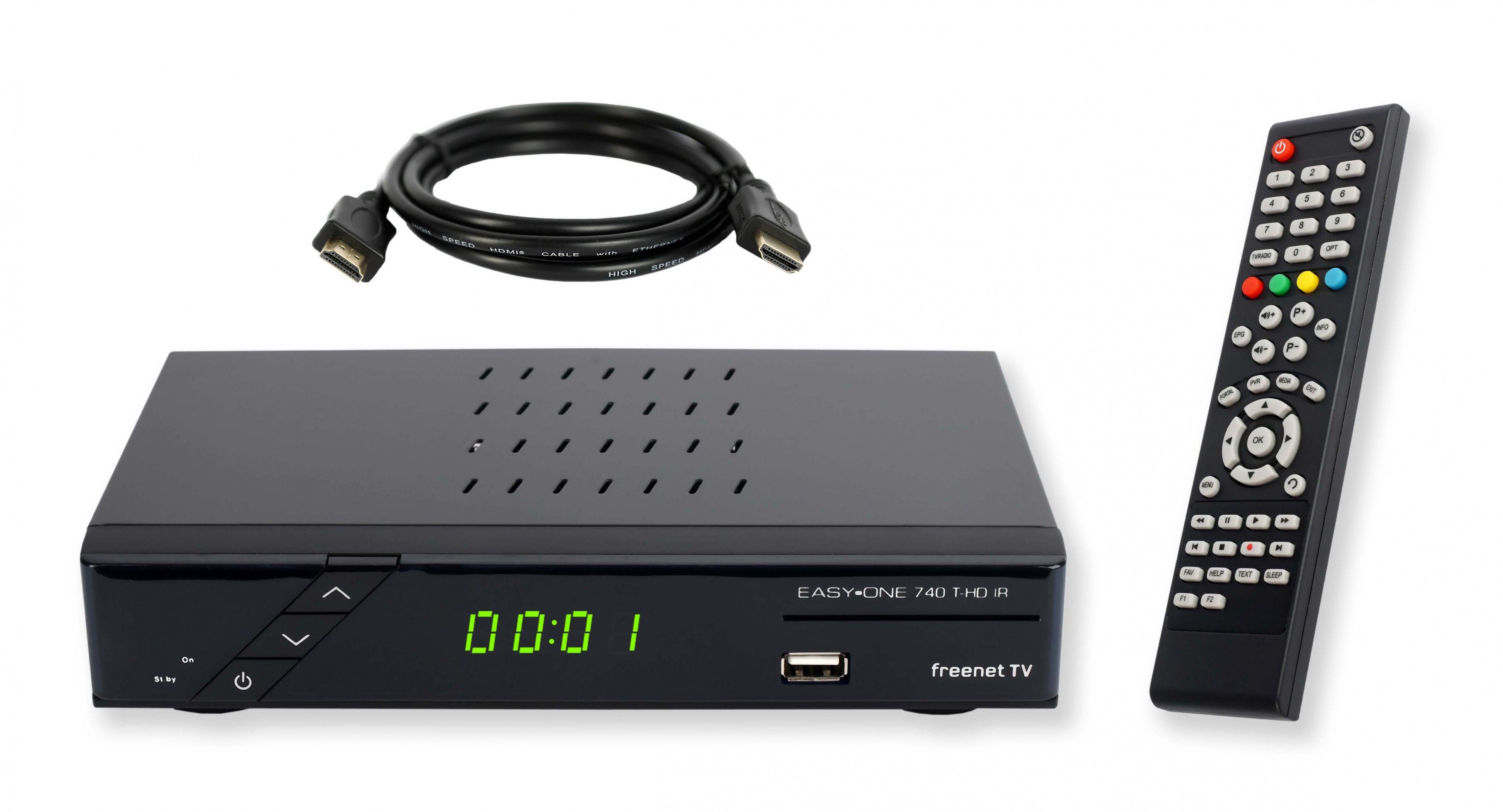 EasyOne 740 HD, Full HD DVB-T2 HD Receiver (1,5 m HDMI Kabel, freenet TV, Media Player)