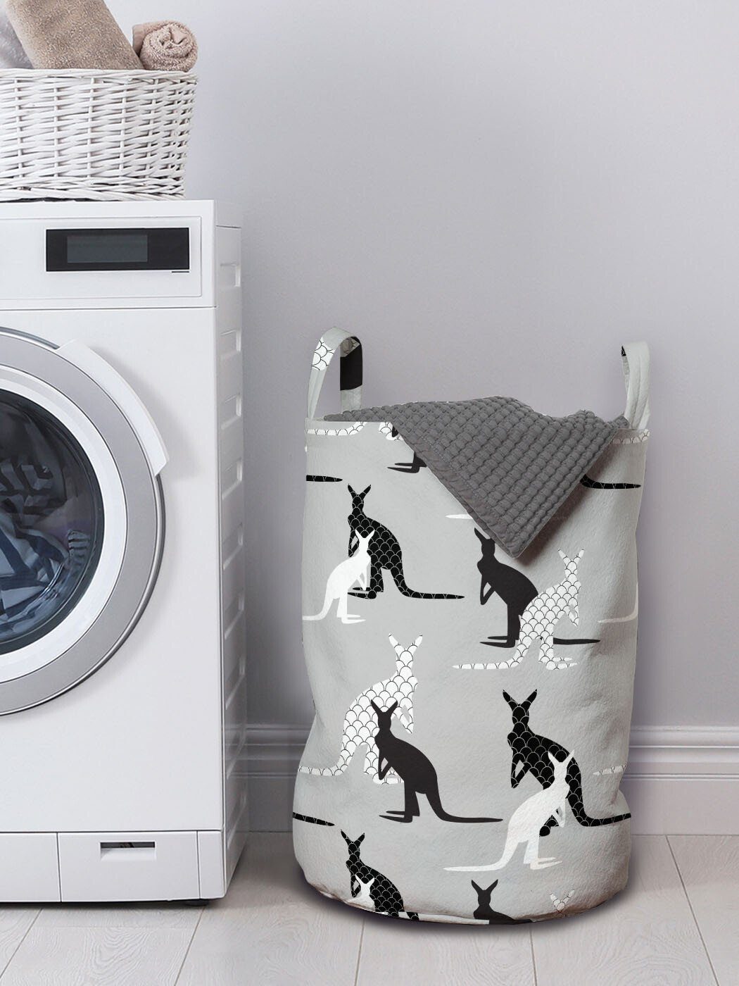 Griffen gebaut Wäschekorb für Waschsalons, Känguru Tiere Seashell Kordelzugverschluss Wäschesäckchen mit Abakuhaus