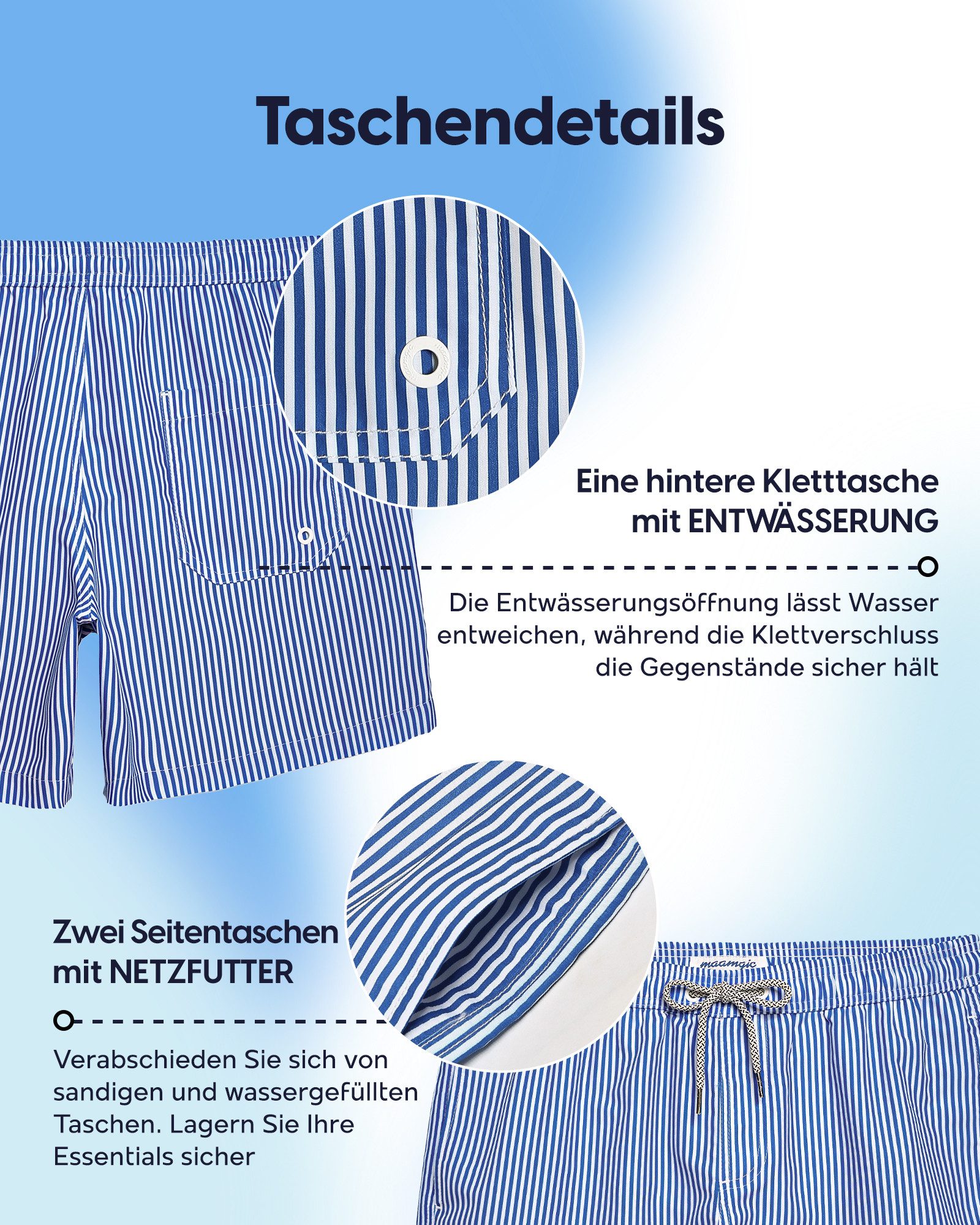 MaaMgic Shorts Herren mit Mesh-Futter kurze Hose schnelltrocknend Badehose lang (1-tlg) – Bild 4 von 5