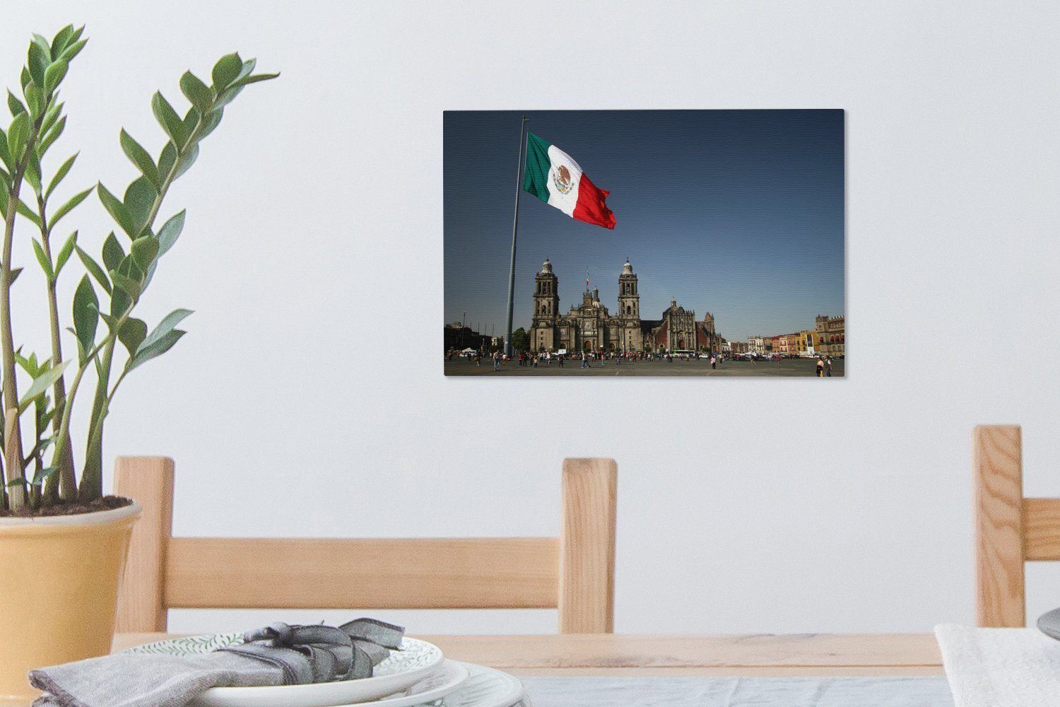 OneMillionCanvasses® Leinwandbild Kathedrale von die Aufhängefertig, Flagge, mexikanische cm und 30x20 (1 Mexiko-Stadt Leinwandbilder, Wanddeko, Wandbild St)