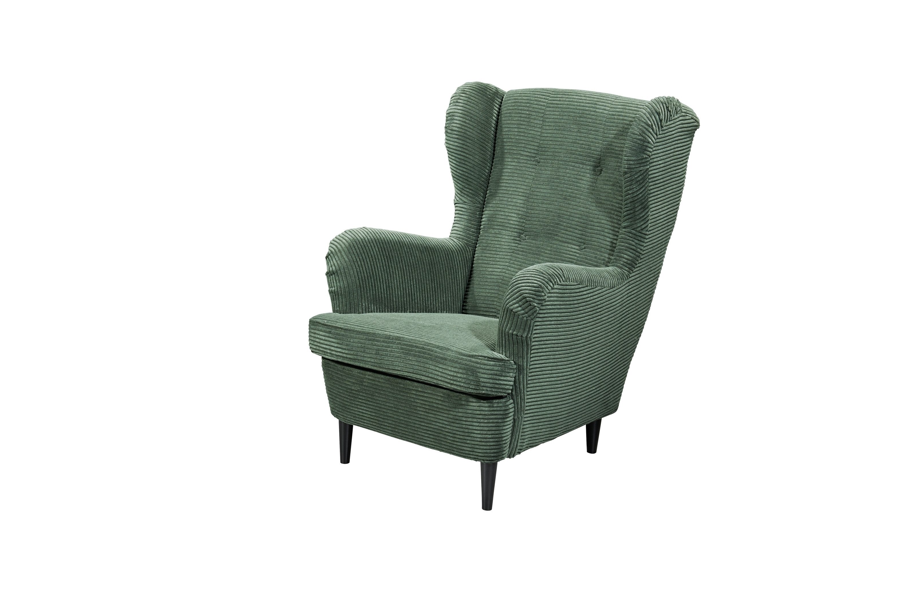 freiraum Ohrensessel OSKAR, Massivholzfüße, Nosagfederkern, Bezug winter moss - 78x102x98 (BxHxT)