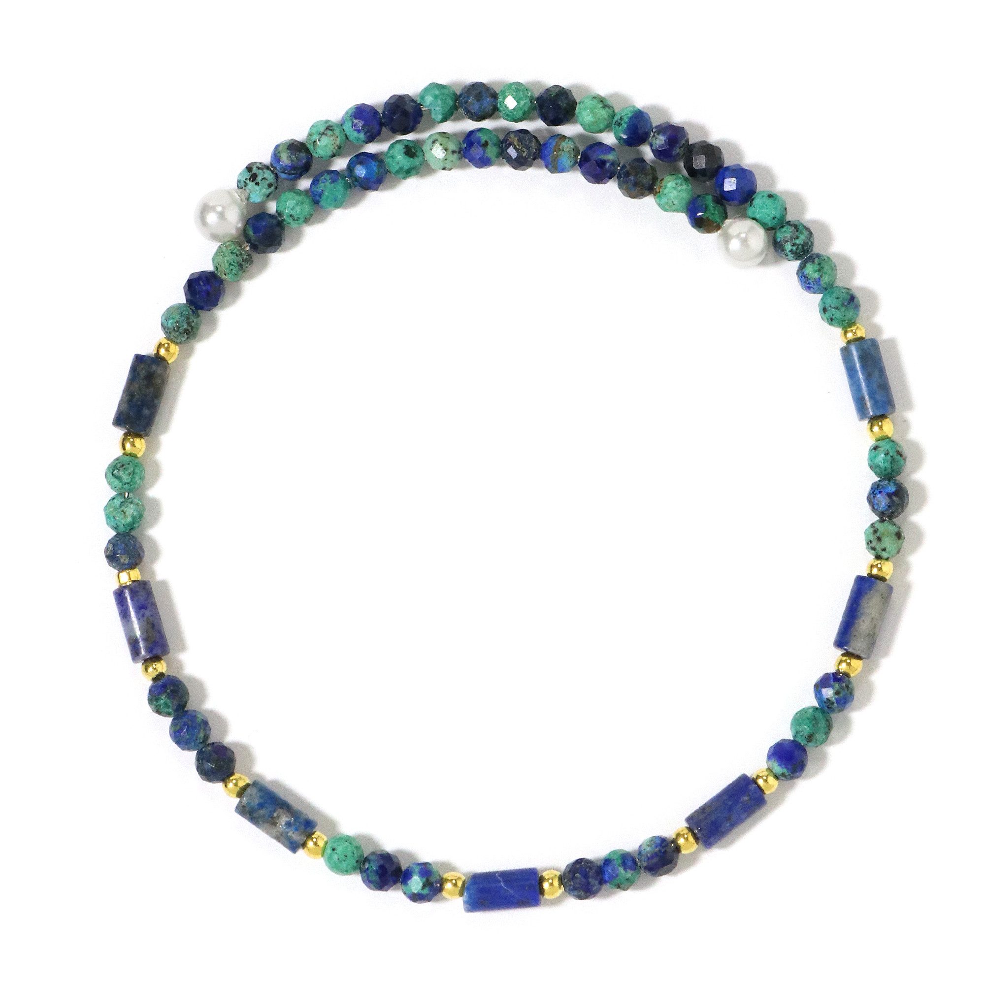 Cavill Armreif Lapislazuli Armband Damen mit Azurit, Goldener Hämatit, 15,66 ct (1-tlg)