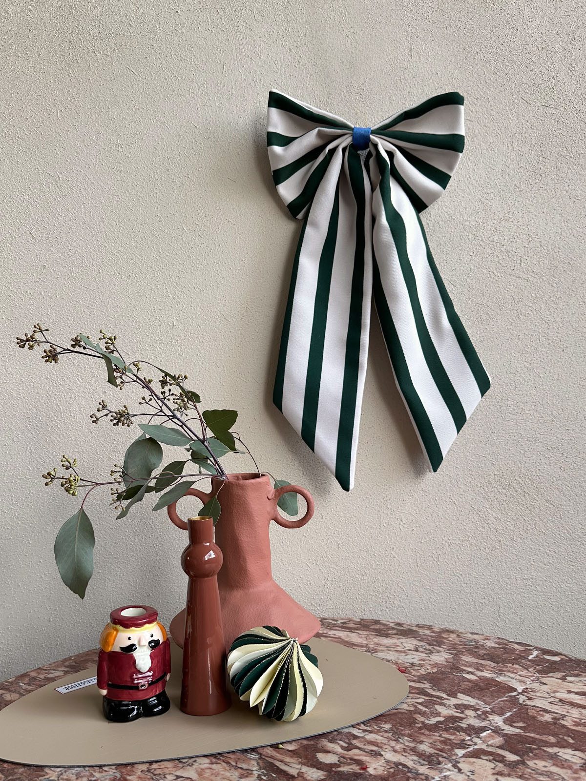 coopz Weihnachtsbaumschleife Schleife Canvas creme/tannengrün breit gestreift – Bild 2 von 4